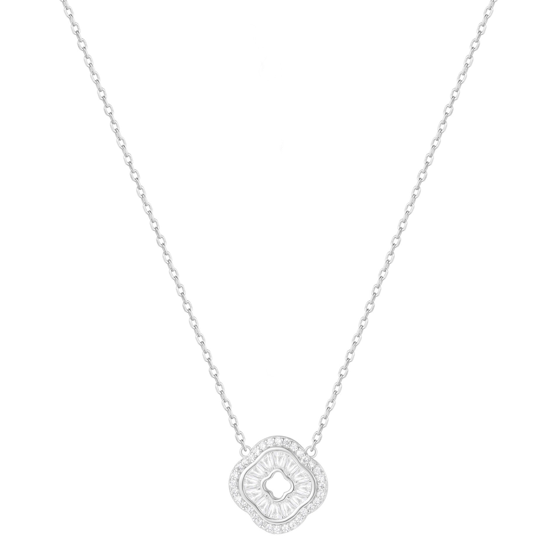 SOLARA BAGUETTE CLOVER SILVER NECKLACE