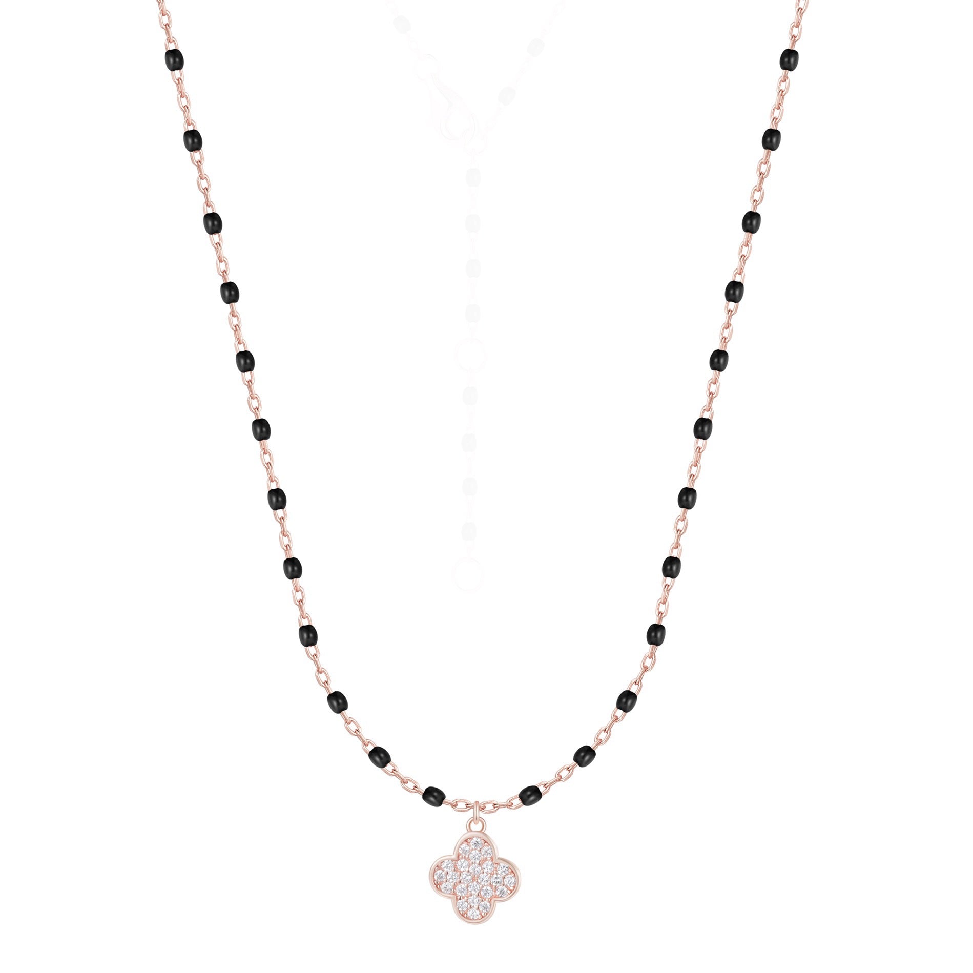 ARIADNE MINI CLOVER BLACK BEADED ROSE GOLD NECKLACE
