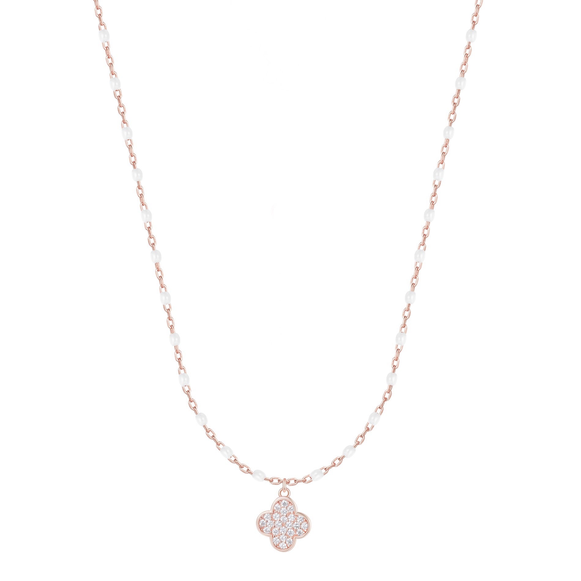 ARIADNE MINI CLOVER WHITE BEADED ROSE GOLD NECKLACE