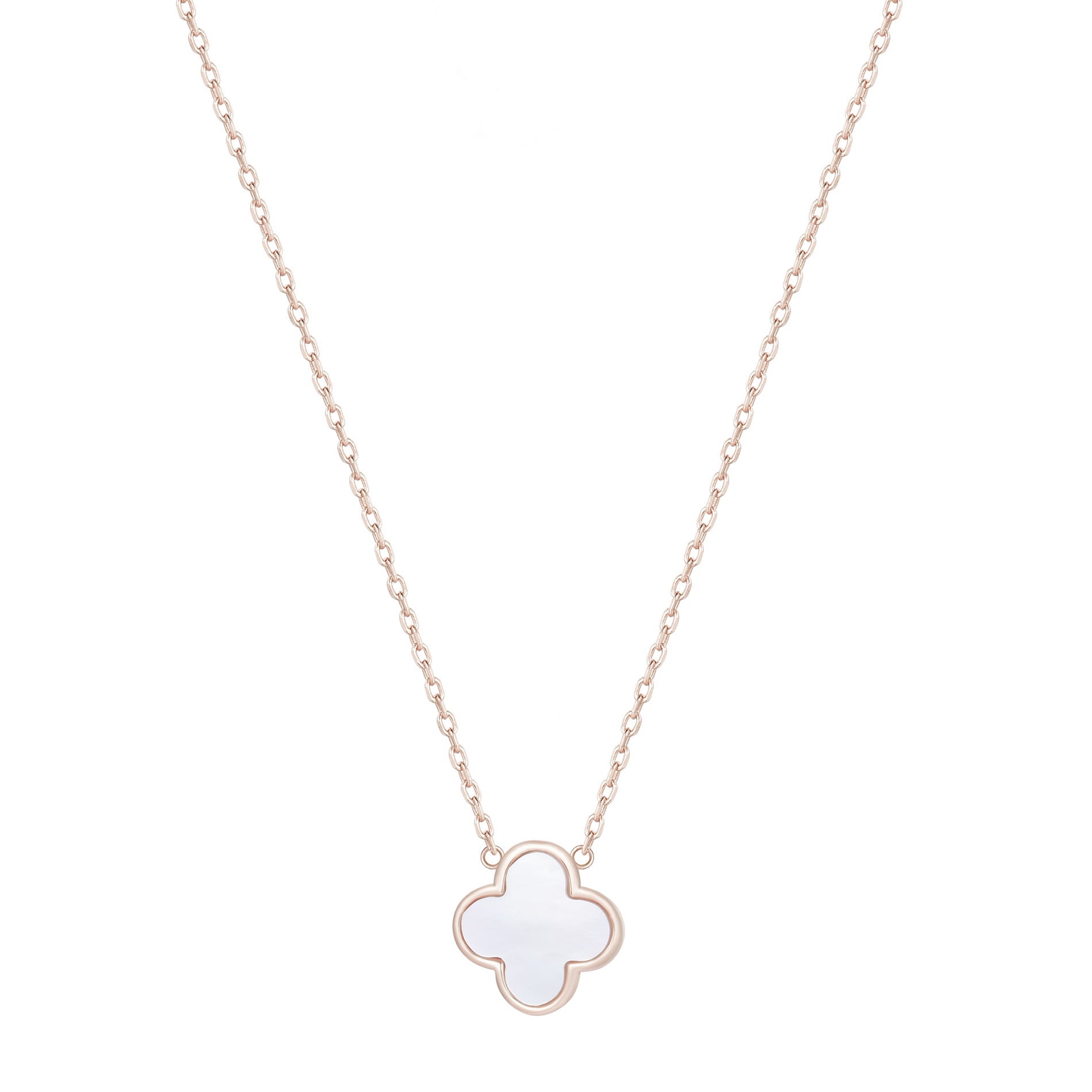 AZARIA MOTHER OF PEARL CLOVER ROSE GOLD NECKLACE