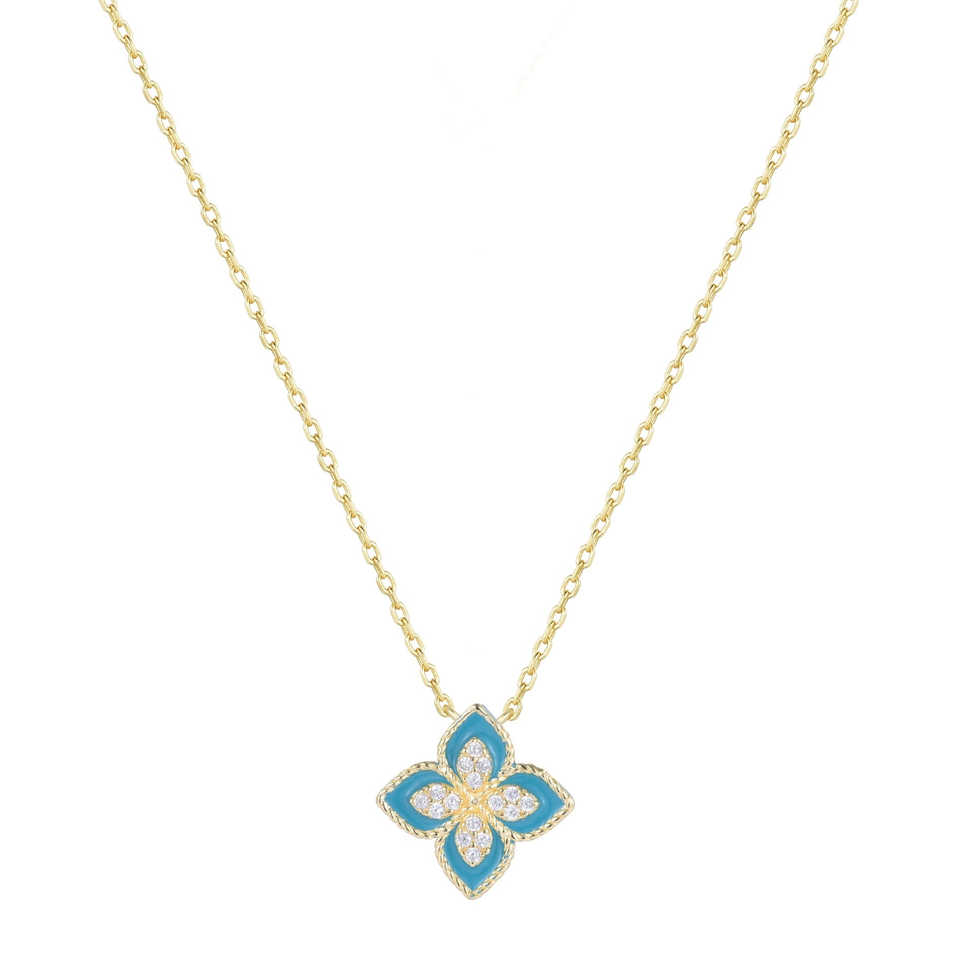 OLIVIA BLUE FLOWER GOLD CRYSTAL NECKLACE