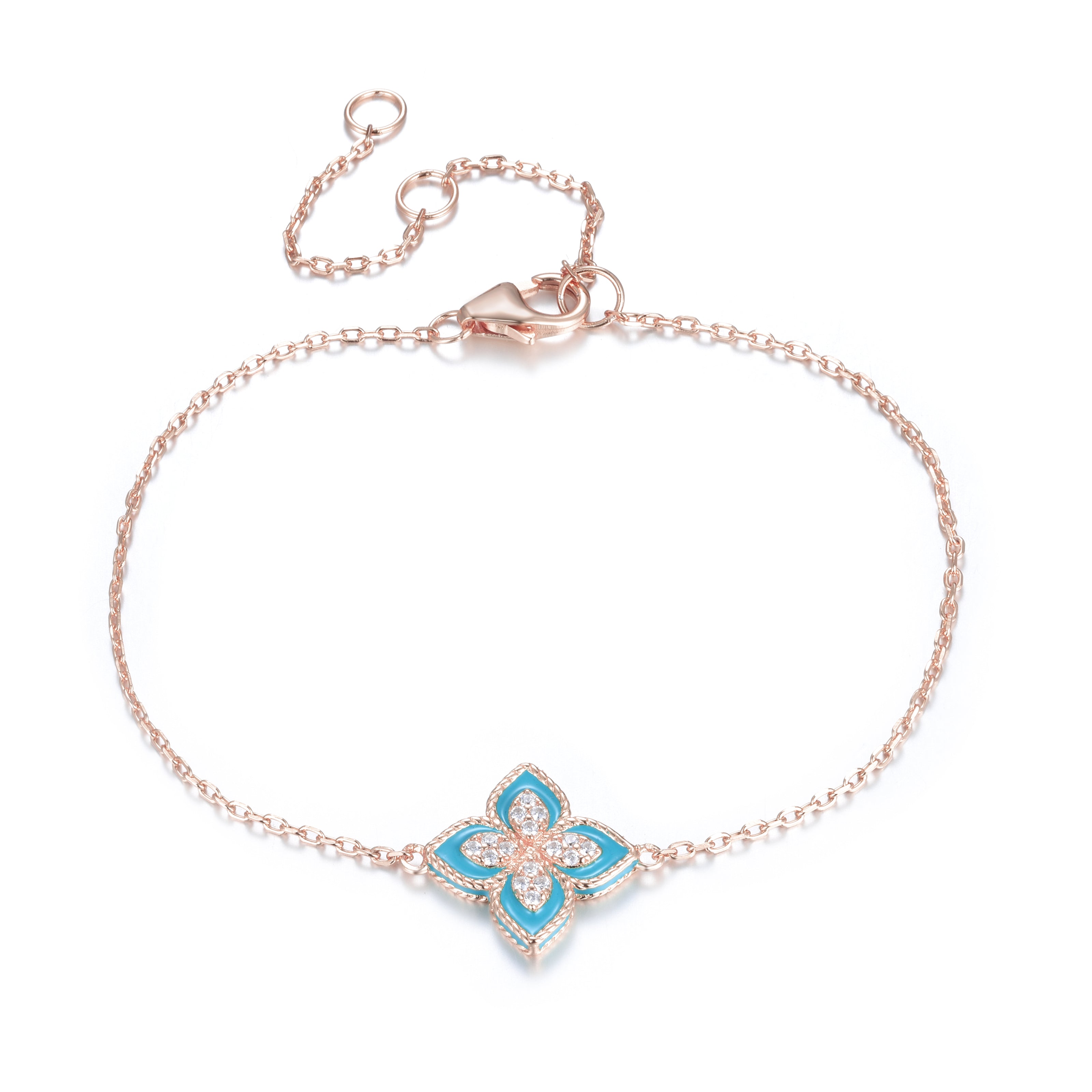 OLIVIA BLUE FLOWER ROSE GOLD CRYSTAL BRACELET