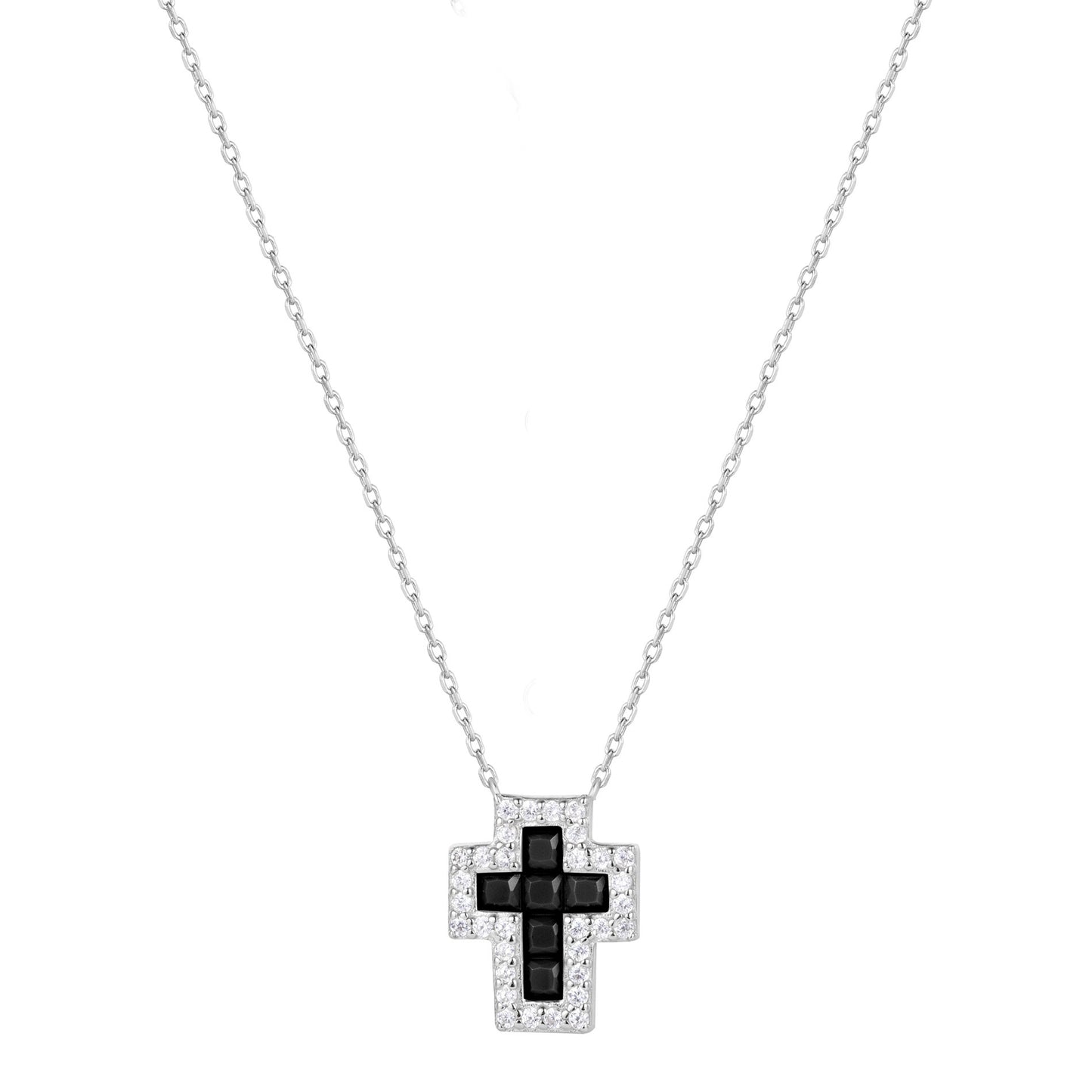 SARAI ONYX CROSS SILVER NECKLACE