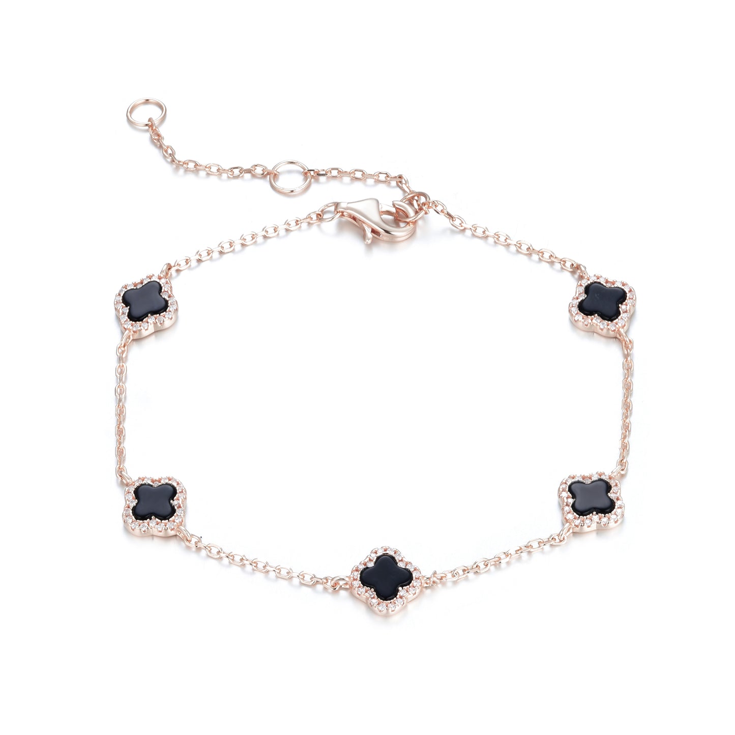 LEILA MINI BLACK FIVE CLOVER ROSE GOLD BRACELET