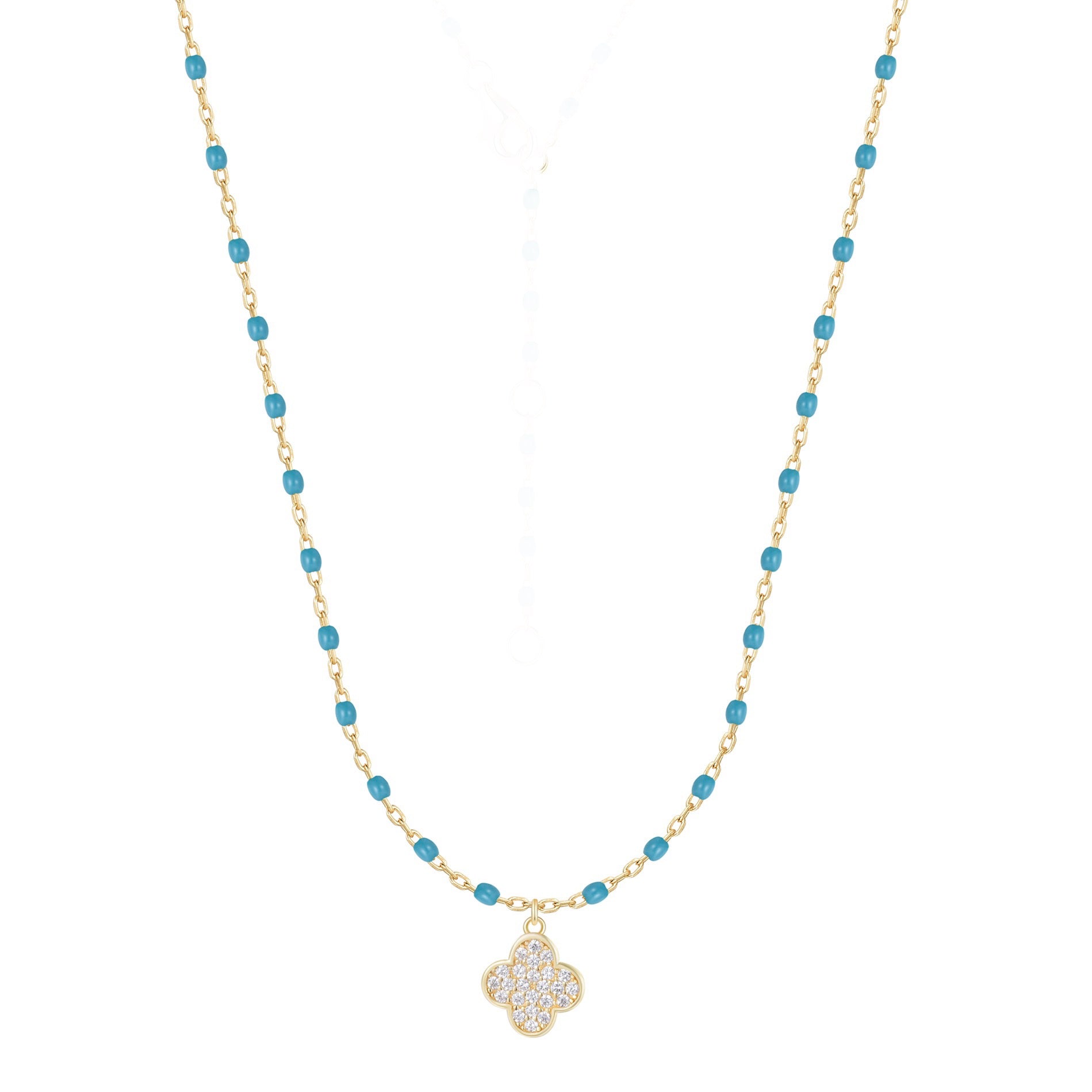 ARIADNE MINI CLOVER BLUE BEADED GOLD NECKLACE