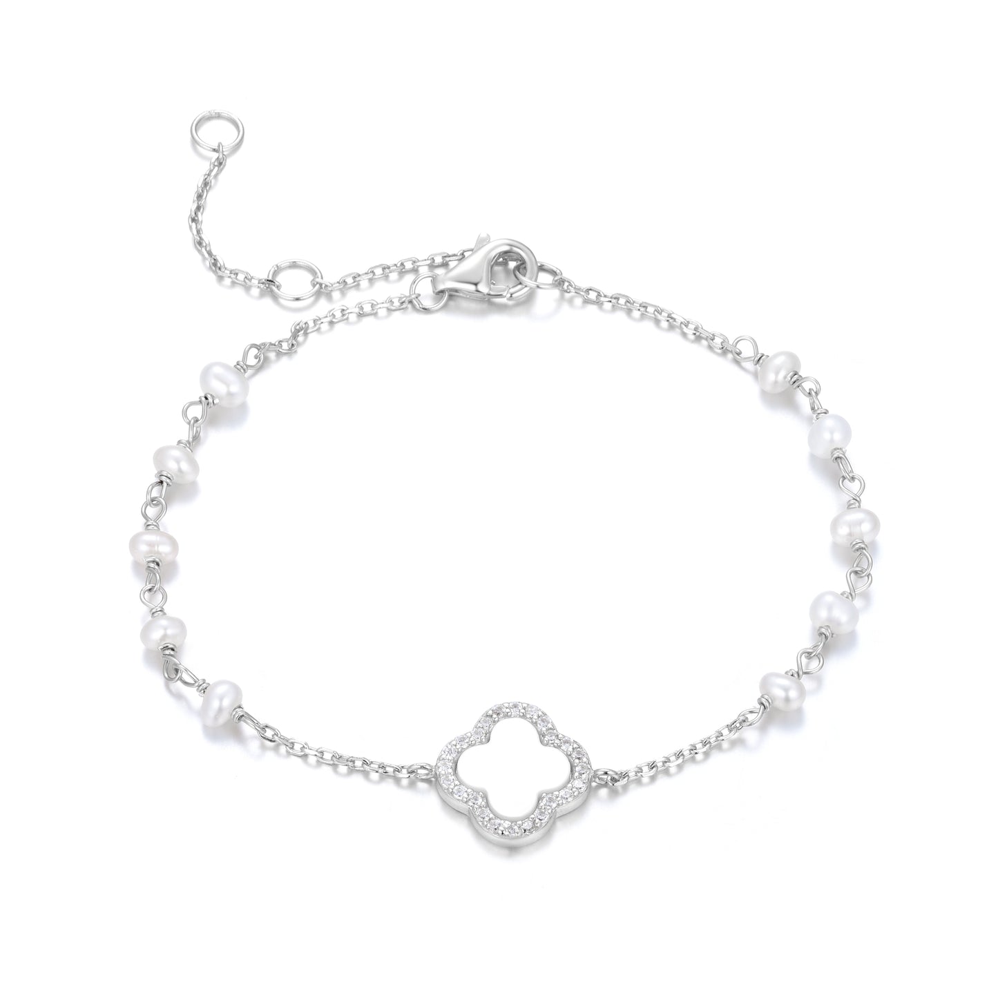 ABIGAIL PEARL CLOVER SILVER BRACELET