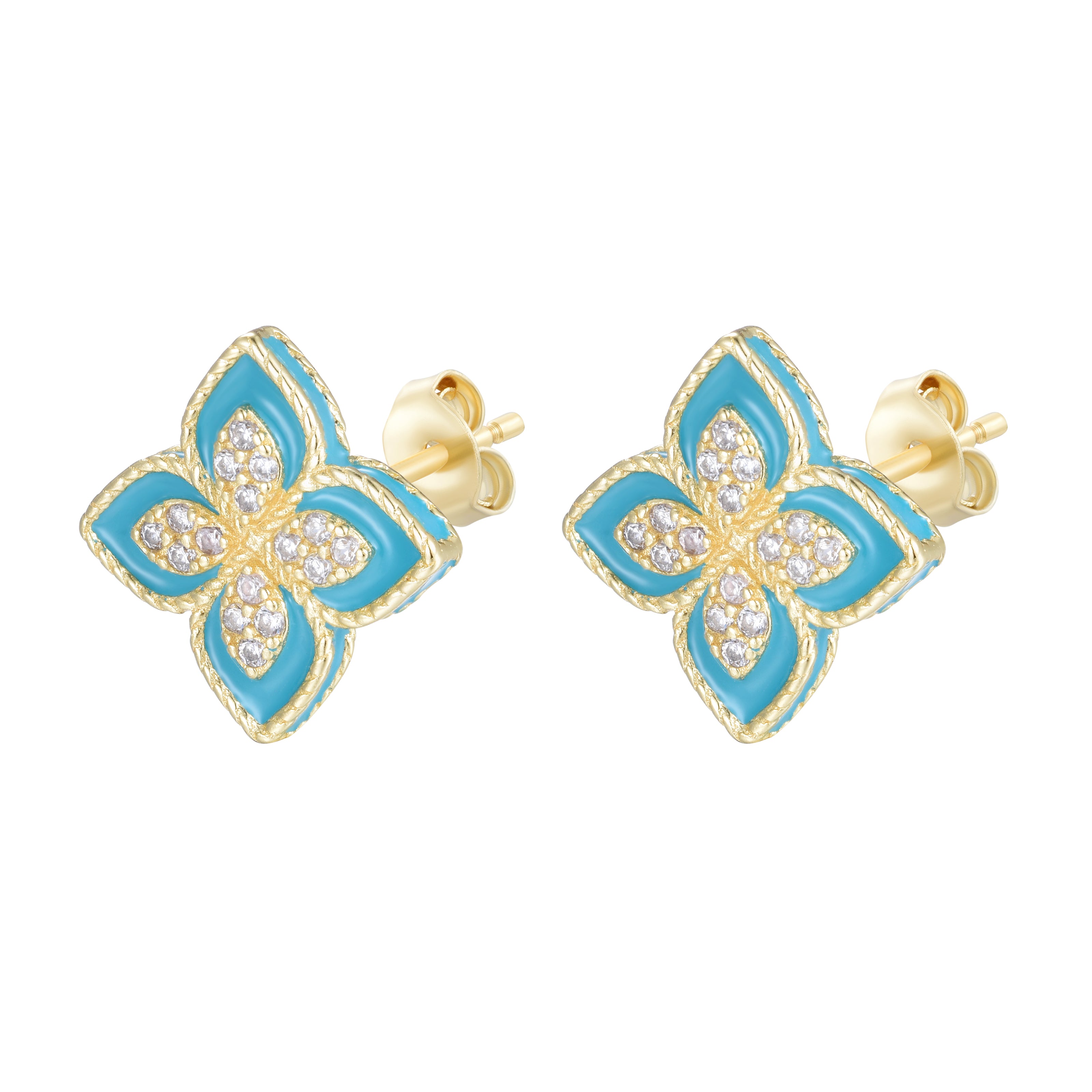 OLIVIA BLUE FLOWER GOLD CRYSTAL EARRINGS
