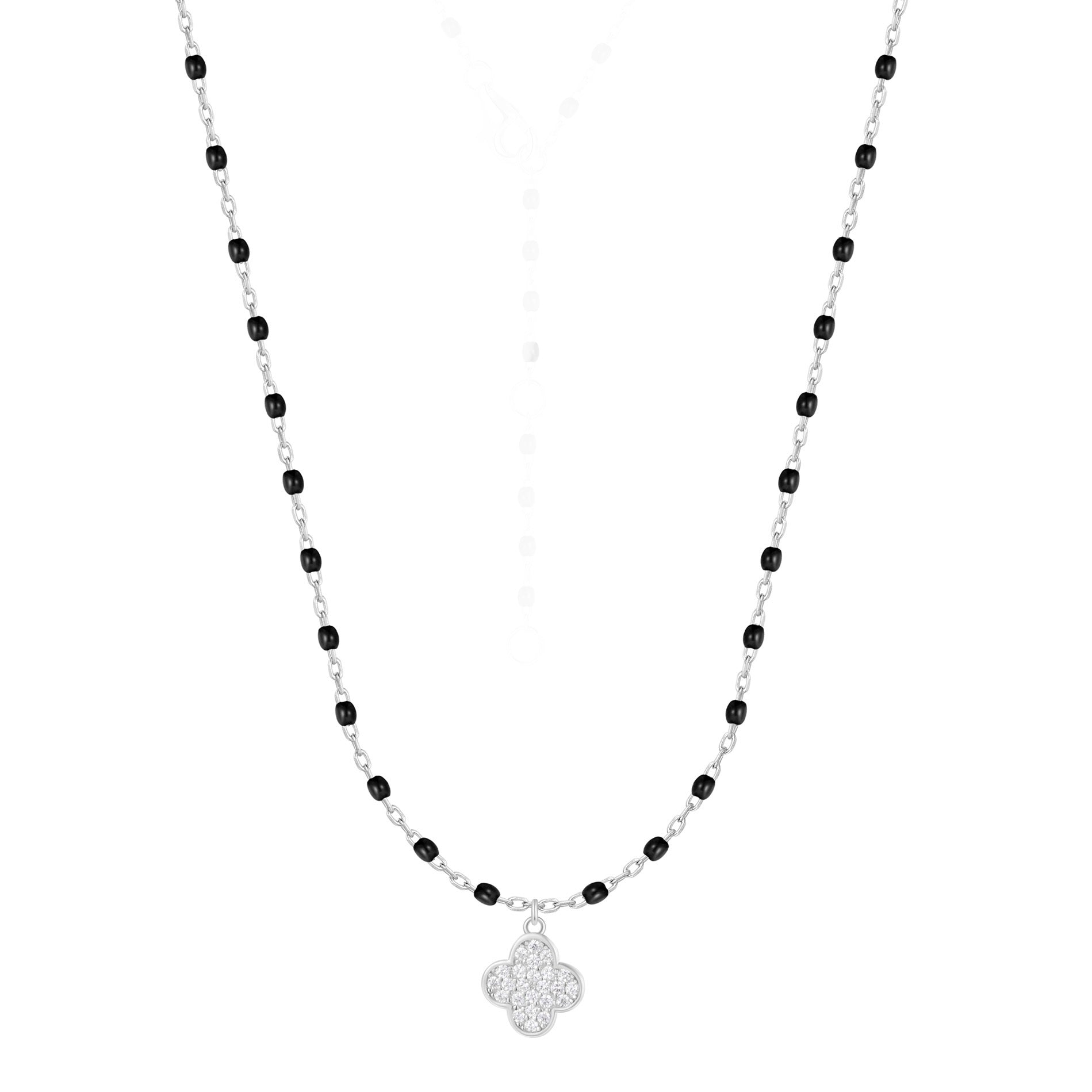 ARIADNE MINI CLOVER BLACK BEADED SILVER NECKLACE