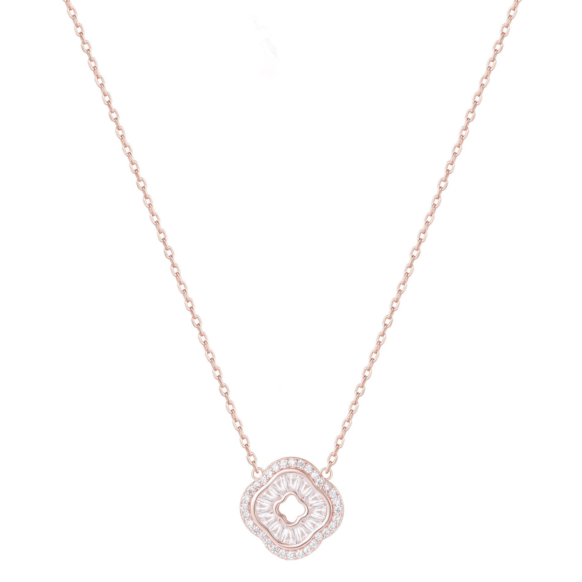 SOLARA BAGUETTE CLOVER ROSE GOLD NECKLACE