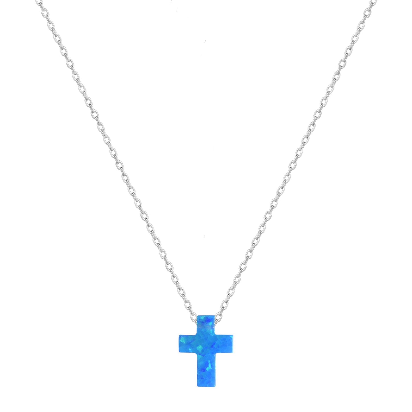 DARK BLUE OPALITE CROSS SILVER NECKLACE