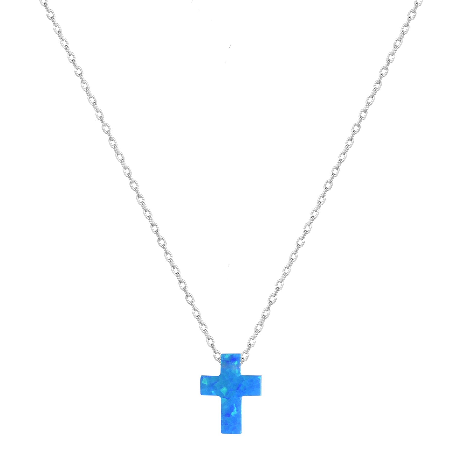 DARK BLUE OPALITE CROSS SILVER NECKLACE