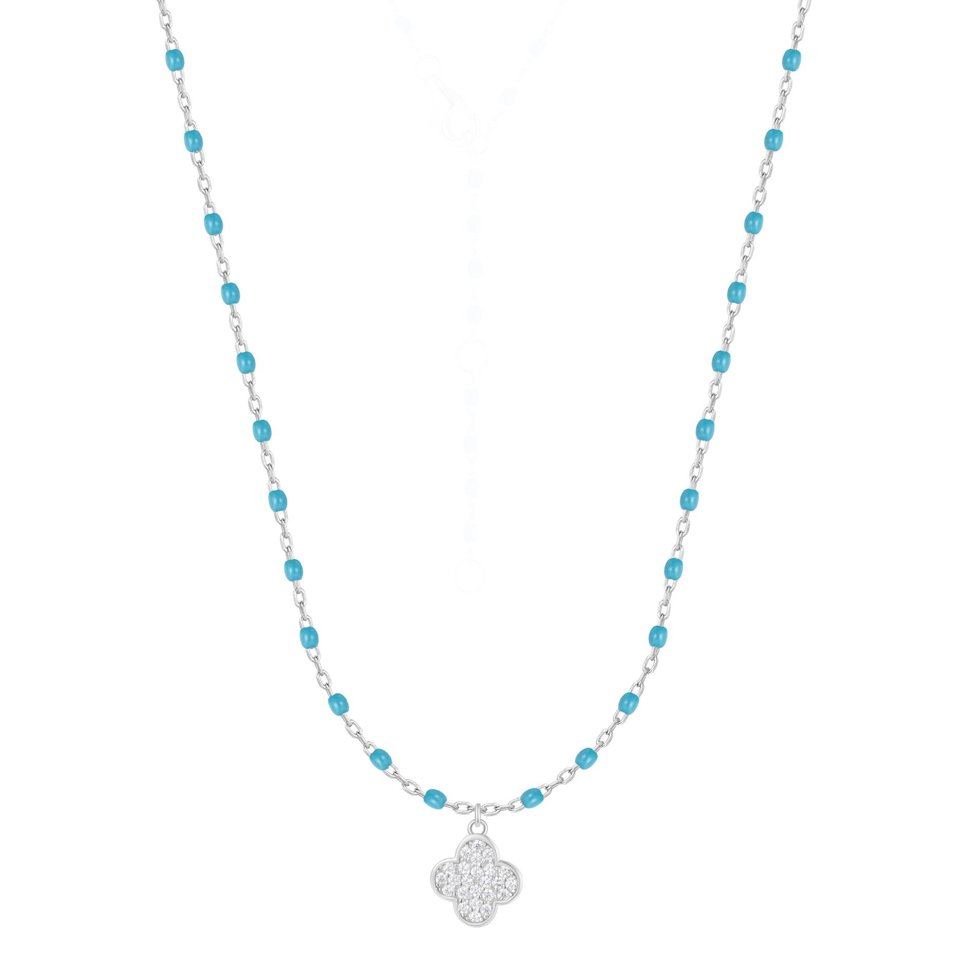 ARIADNE MINI CLOVER BLUE BEADED SILVER NECKLACE