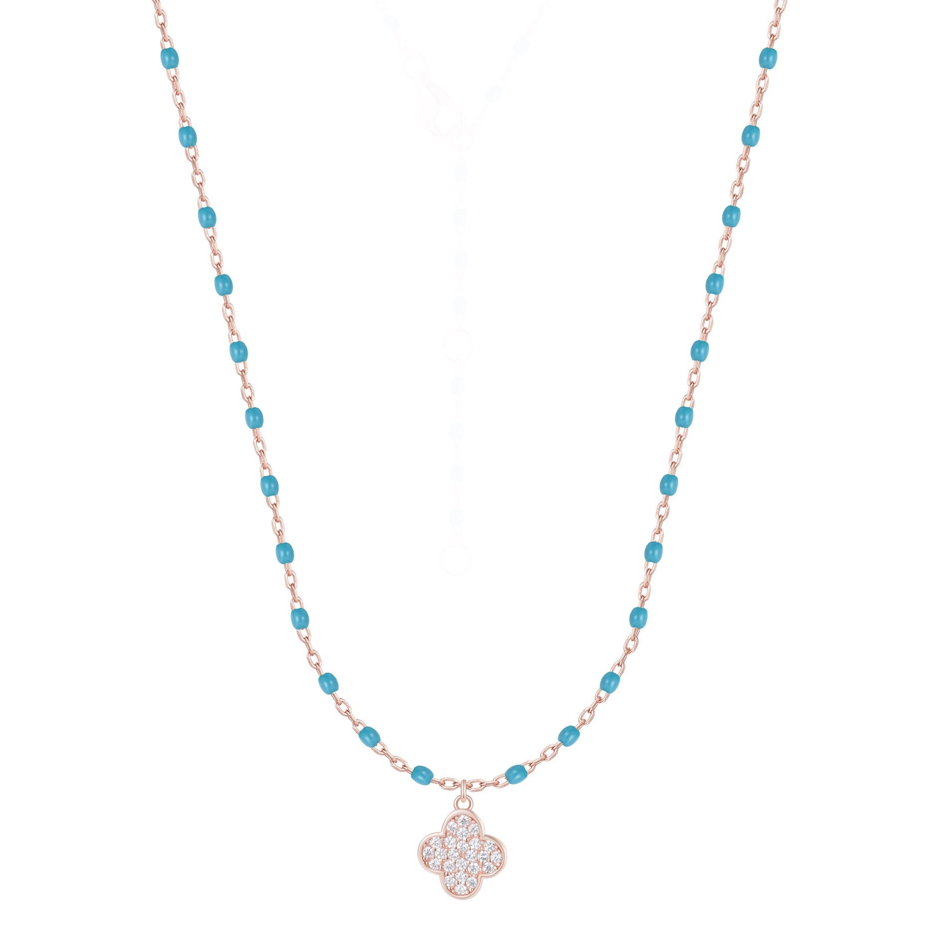 ARIADNE MINI CLOVER BLUE BEADED ROSE GOLD NECKLACE