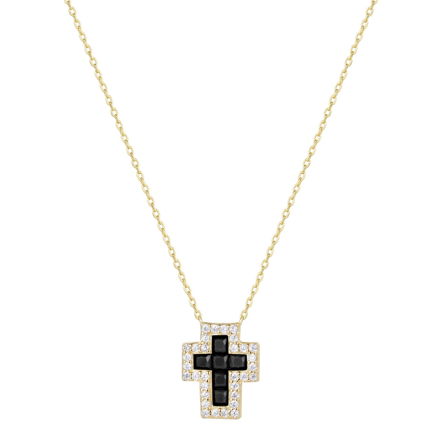 SARAI ONYX CROSS GOLD NECKLACE