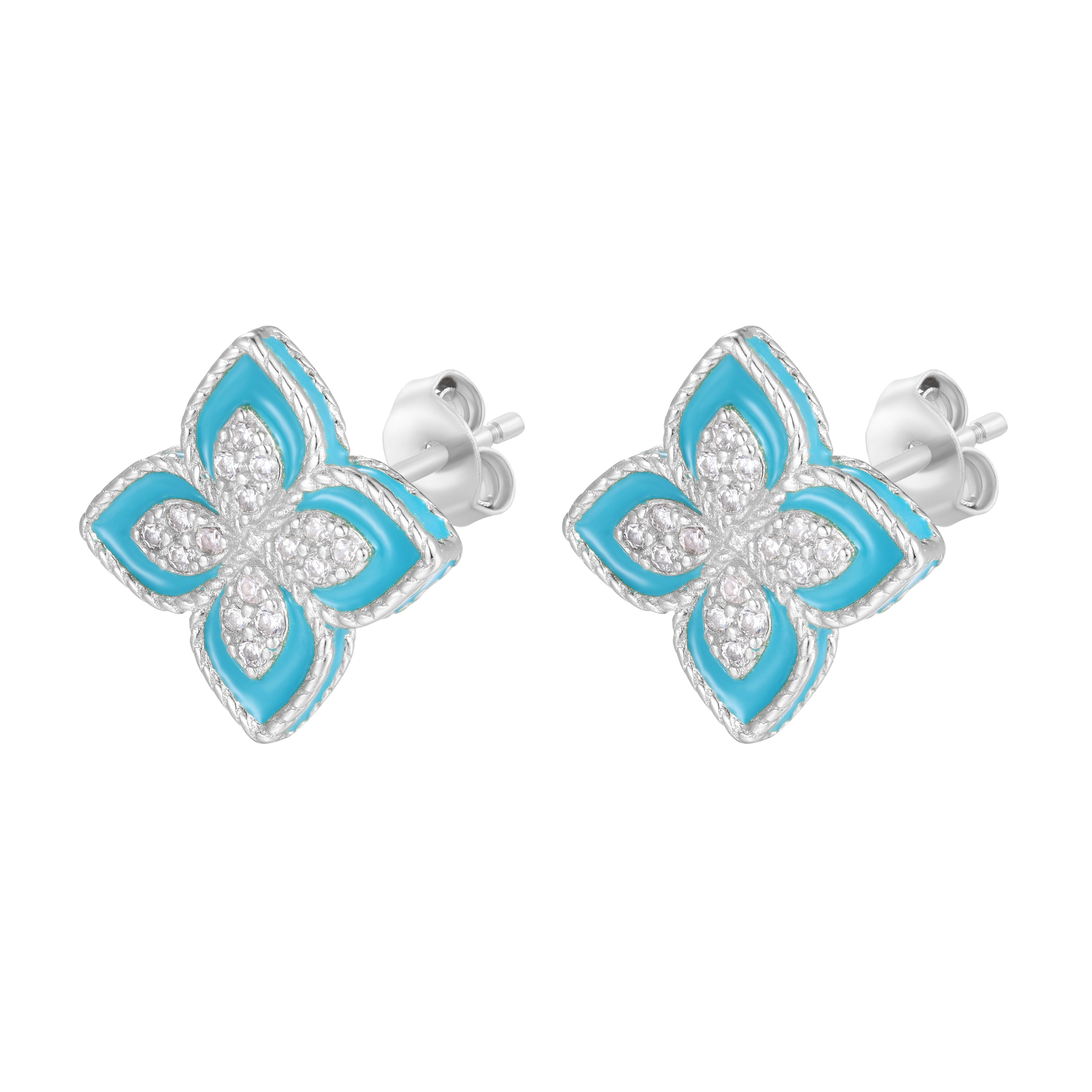 OLIVIA BLUE FLOWER SILVER CRYSTAL EARRINGS
