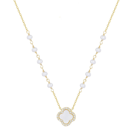 ABIGAIL PEARL CLOVER GOLD NECKLACE