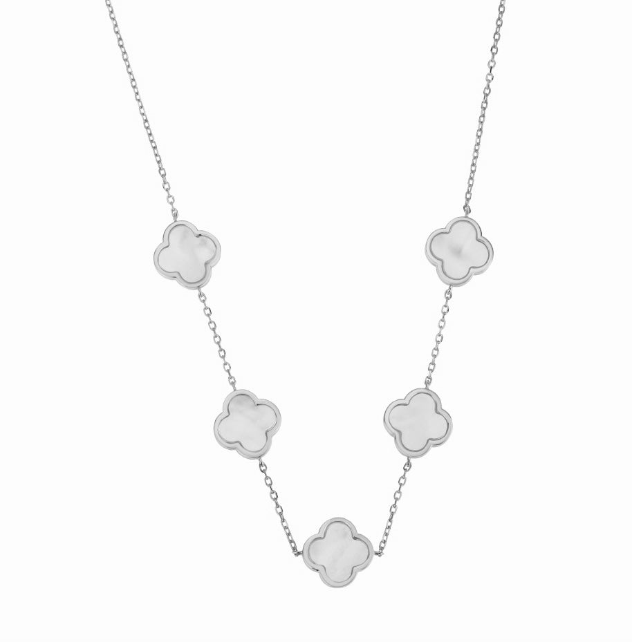ELLIE MOTHER OF PEARL FIVE CLOVER SILVER NECKLACE