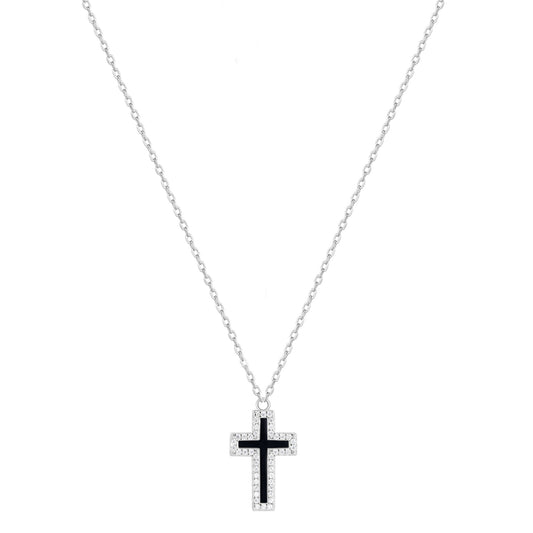 ISABELLA ONYX CROSS SILVER NECKLACE