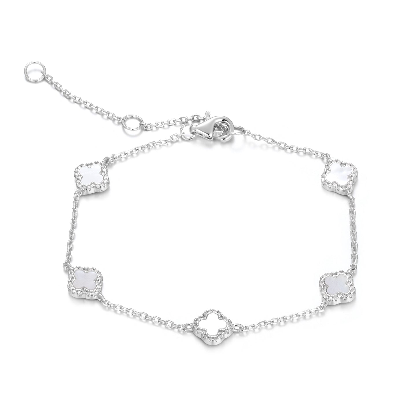 KIARA MINI MOTHER OF PEARL FIVE CLOVER SILVER BRACELET