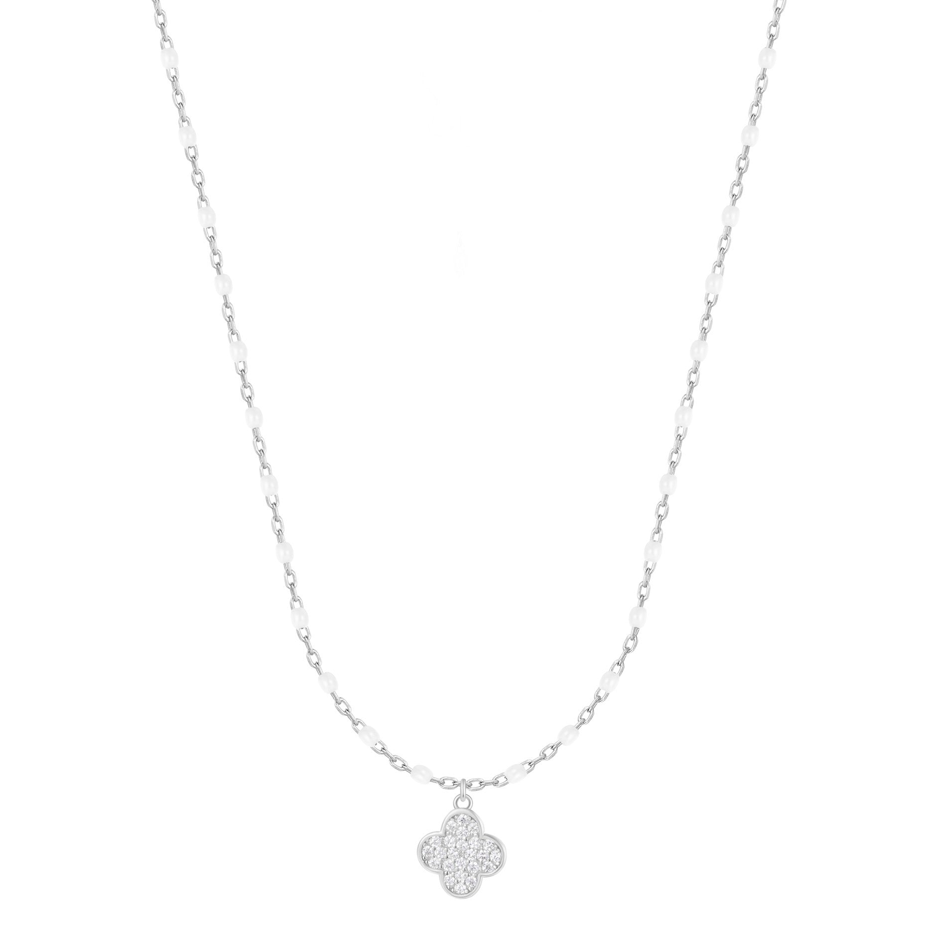 ARIADNE MINI CLOVER WHITE BEADED SILVER NECKLACE