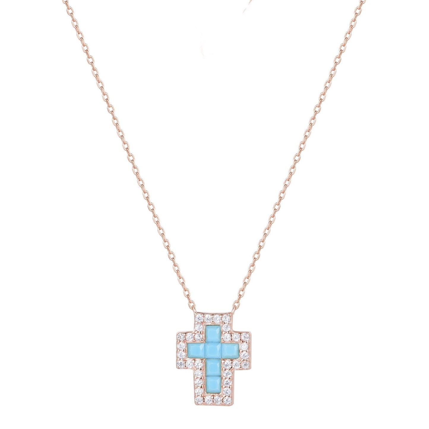 SARAI TURQUOISE CROSS ROSE GOLD NECKLACE