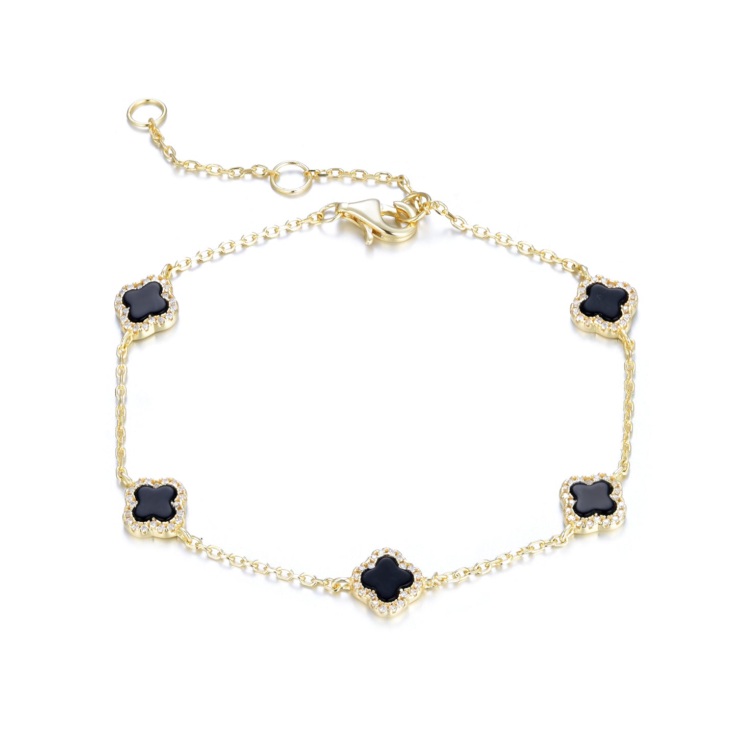 LEILA MINI BLACK FIVE CLOVER GOLD BRACELET