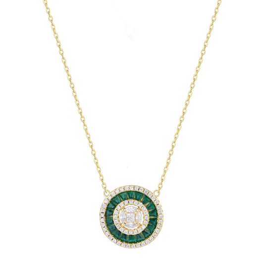 CHARLI EMERALD BAGUETTE ROUND NECKLACE