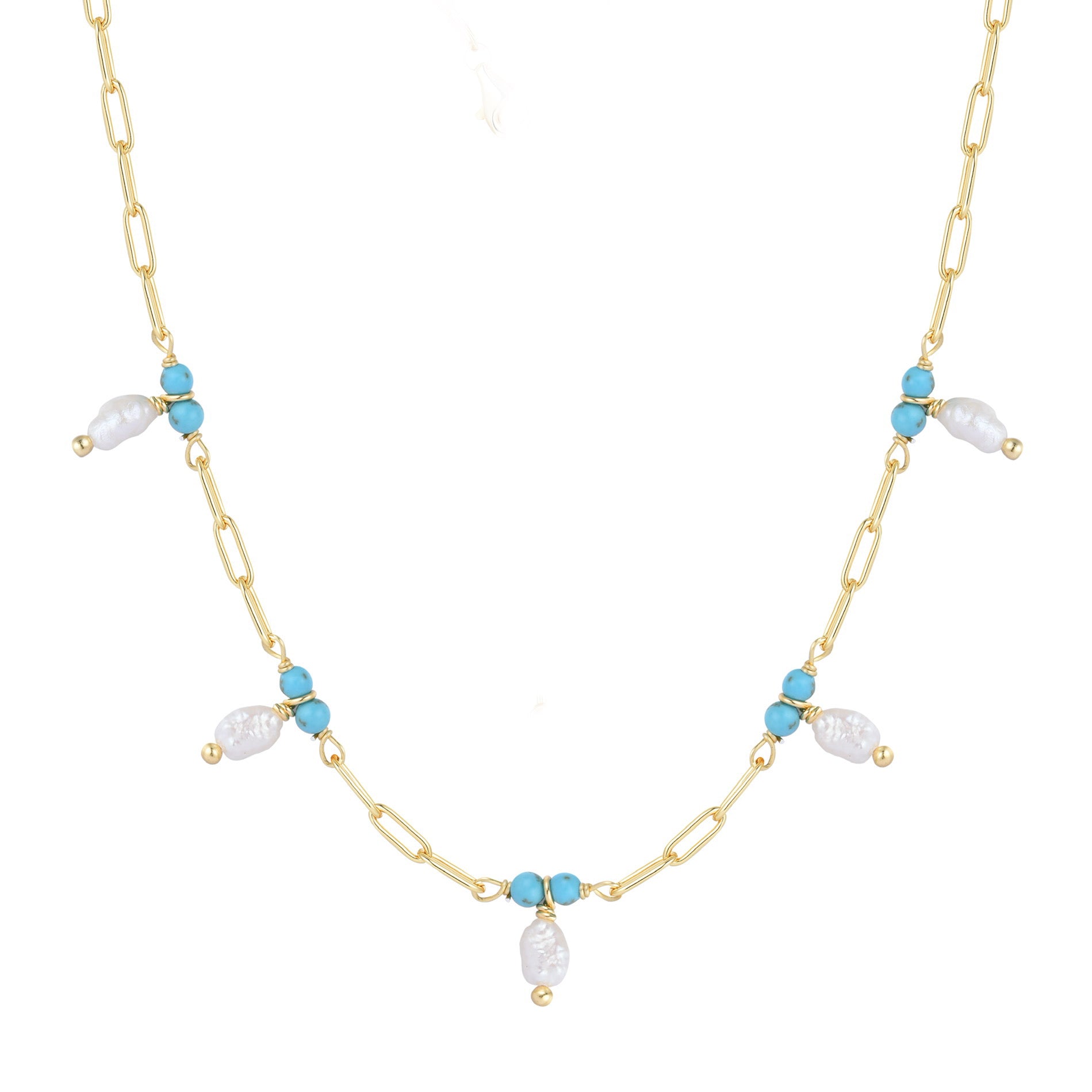 NILA FRESHWATER PEARL & TURQUOISE GOLD NECKLACE