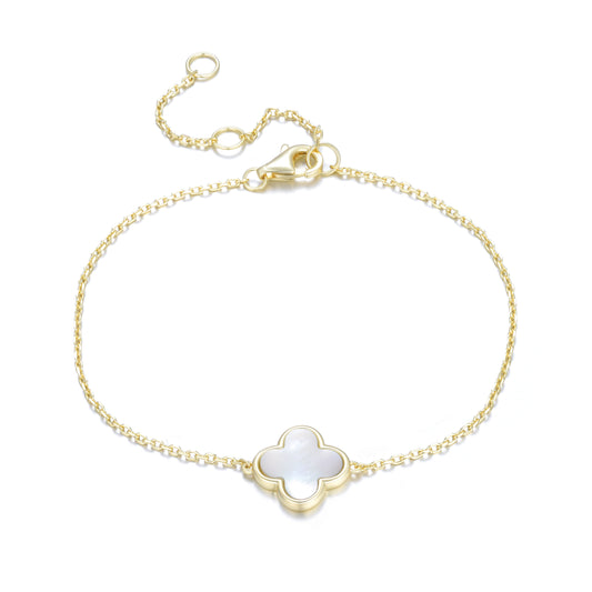 AZARIA MOTHER OF PEARL CLOVER GOLD BRACELET