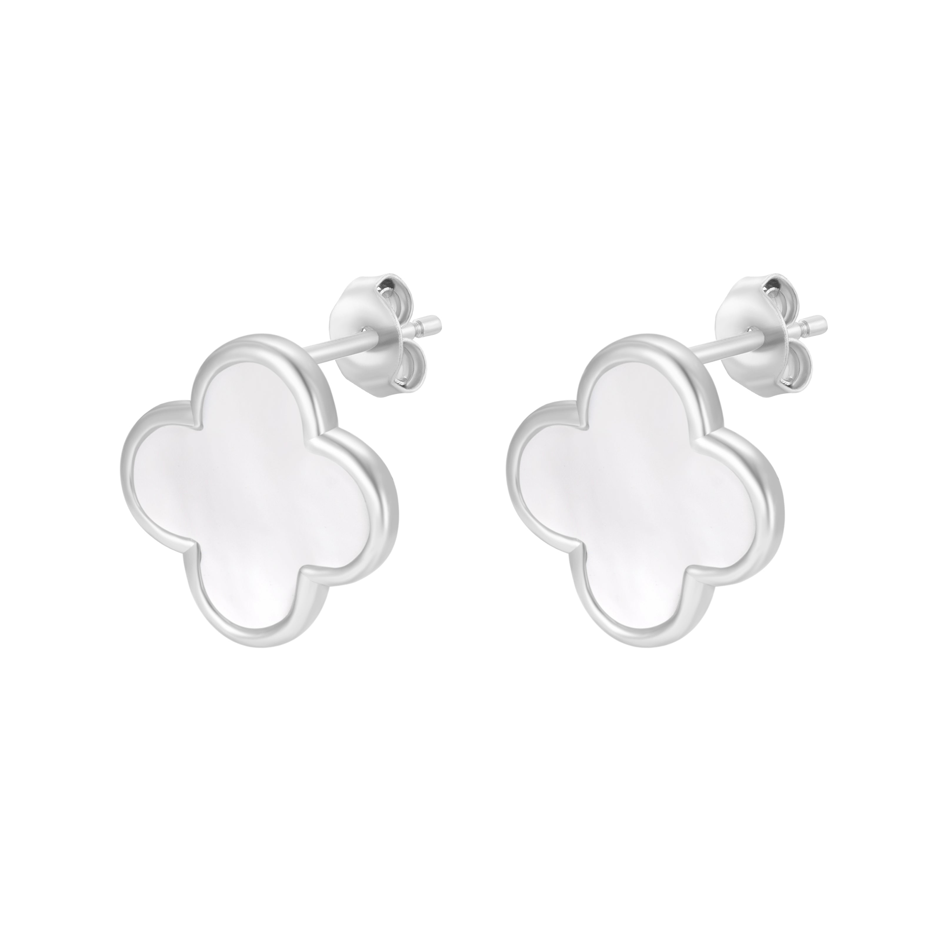 AZARIA MOTHER OF PEARL CLOVER SILVER EAR STUDS