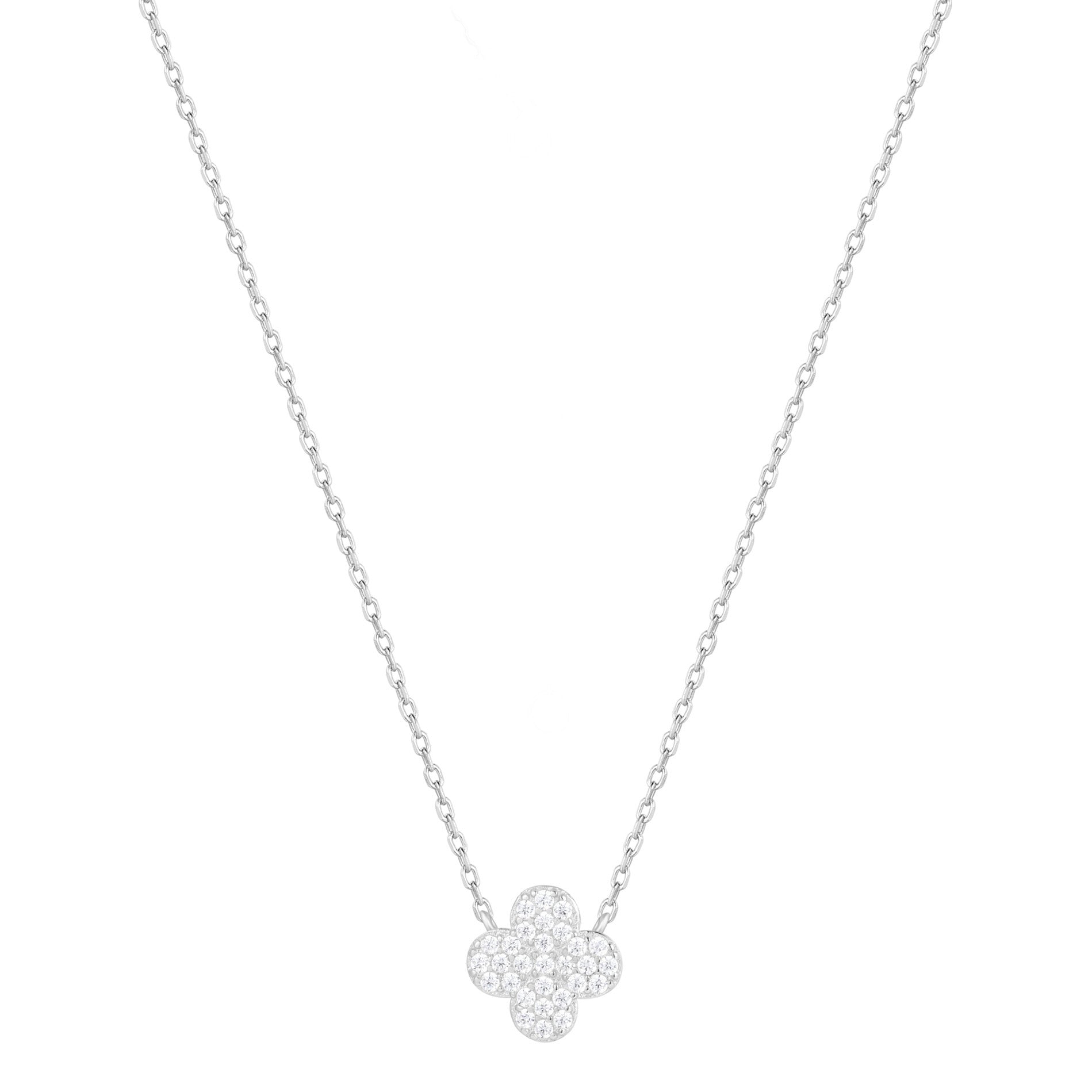 CARMEN CRYSTAL CLOVER SILVER NECKLACE