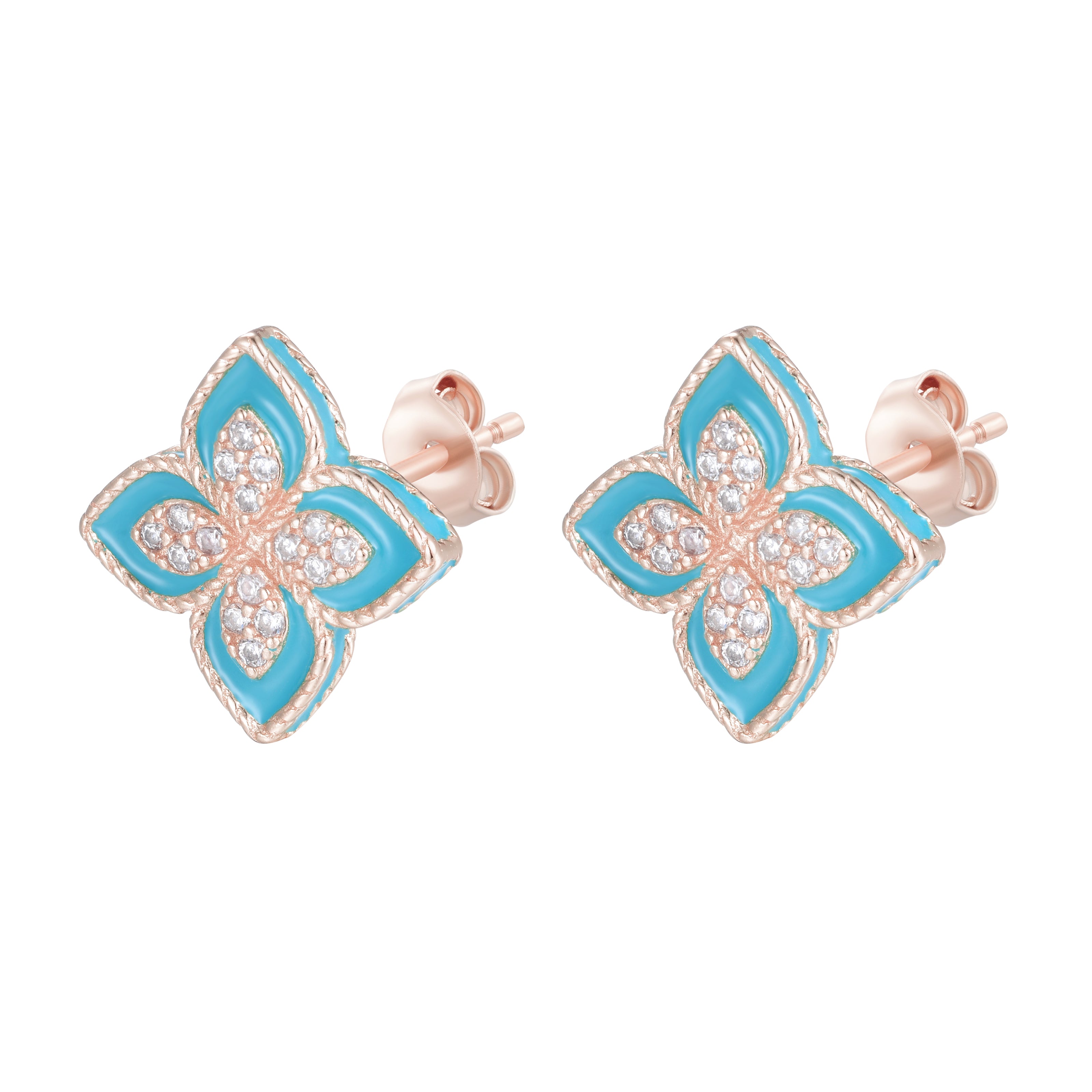 OLIVIA BLUE FLOWER ROSE GOLD CRYSTAL EARRINGS