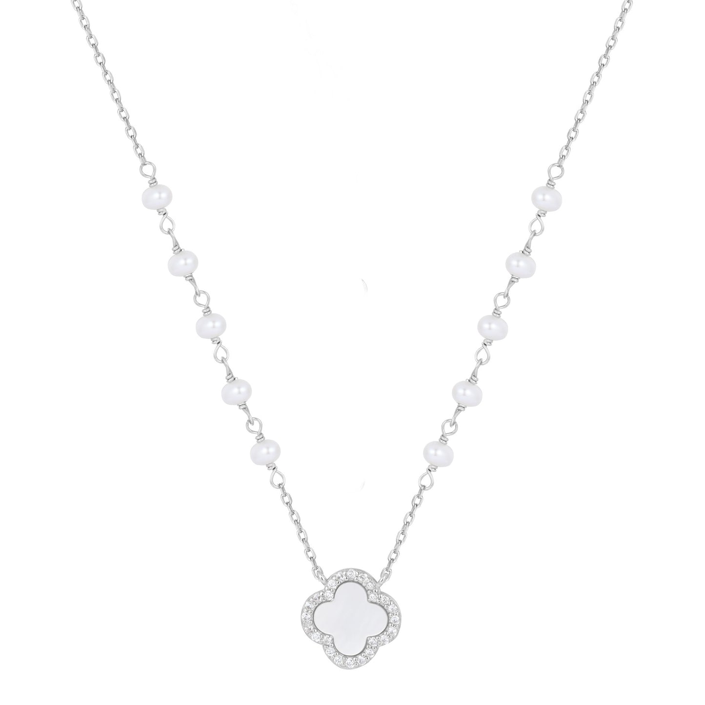 ABIGAIL PEARL CLOVER SILVER NECKLACE