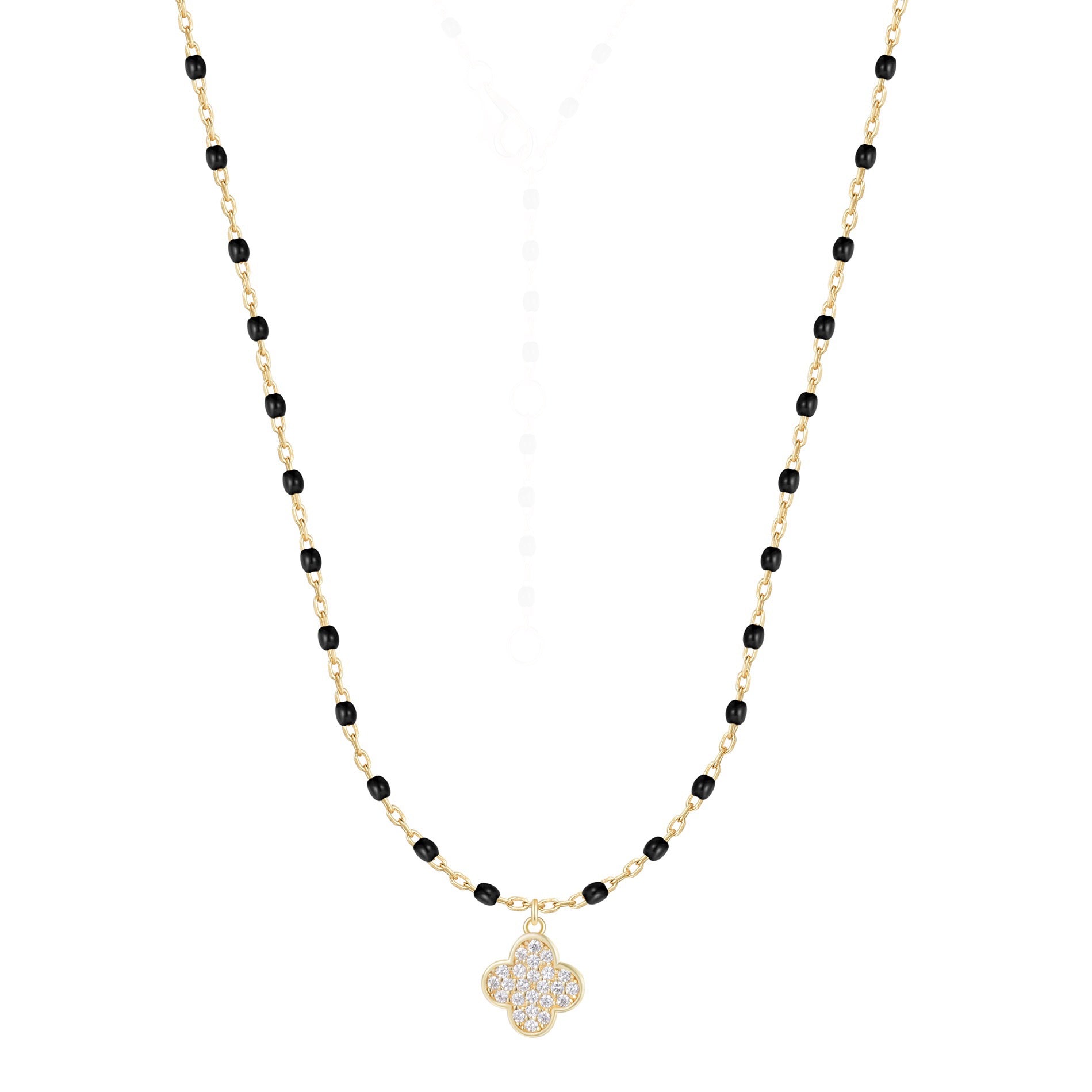 ARIADNE MINI CLOVER BLACK BEADED CLOVER GOLD NECKLACE