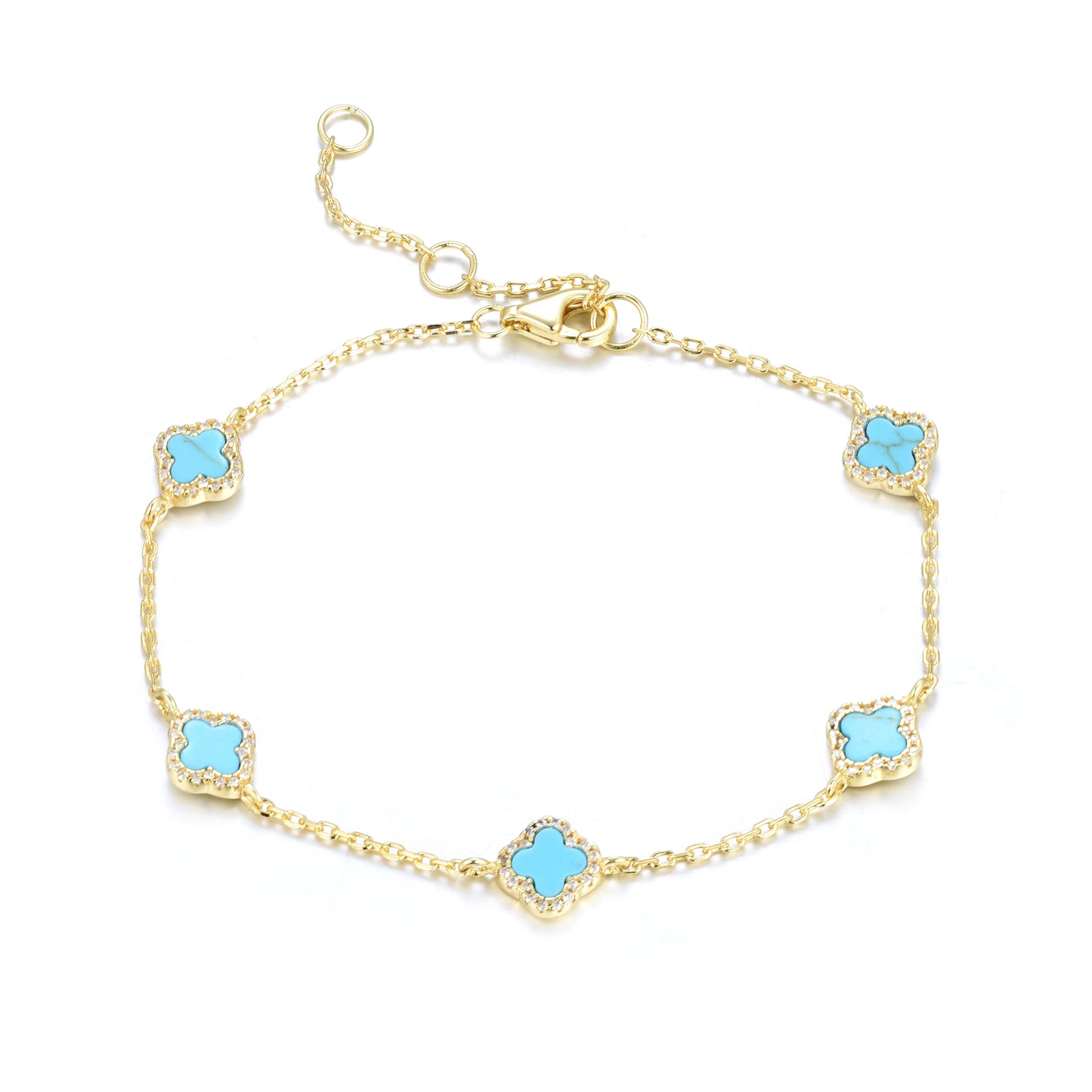 NALA MINI TURQUOISE FIVE CLOVER GOLD BRACELET