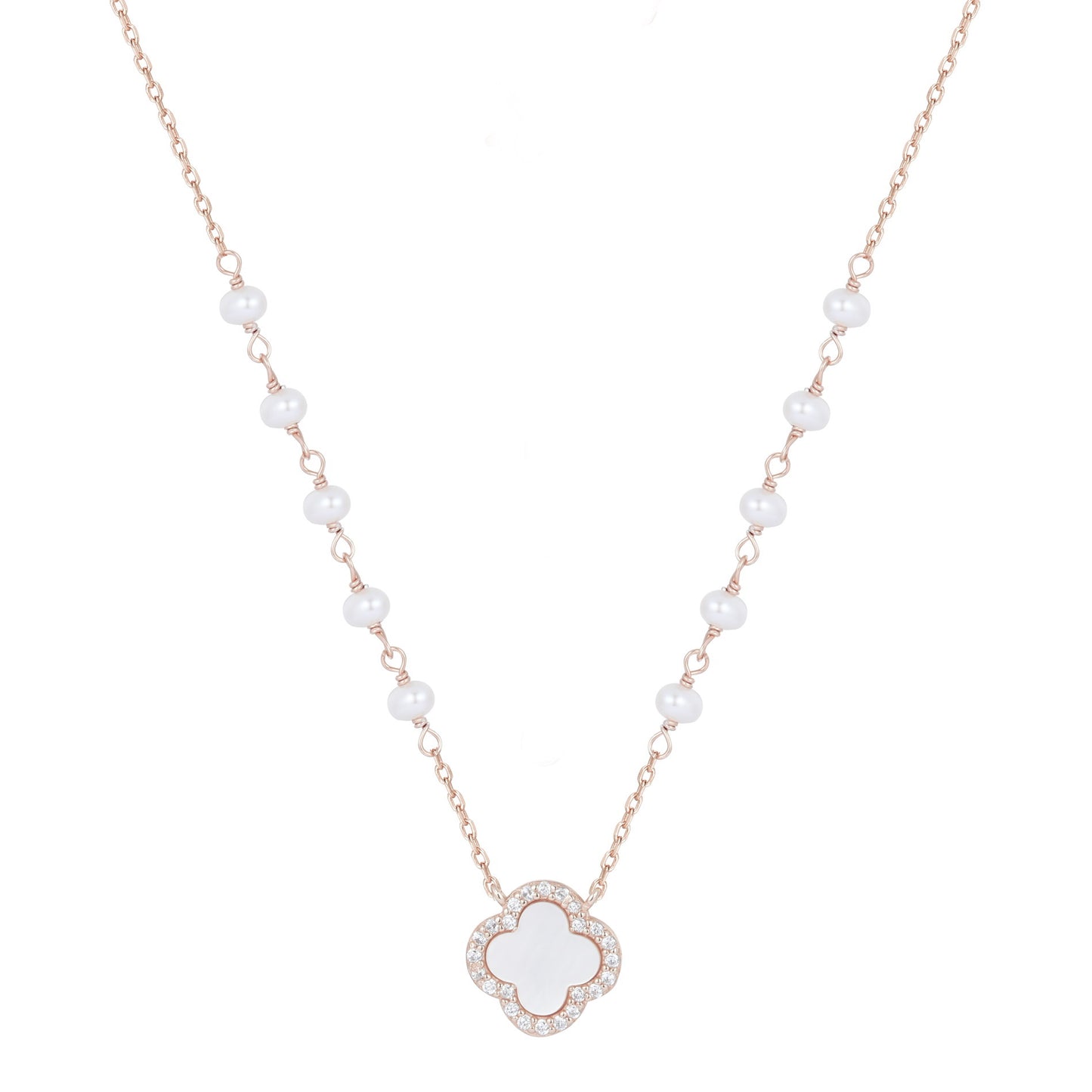 ABIGAIL PEARL CLOVER ROSE GOLD NECKLACE