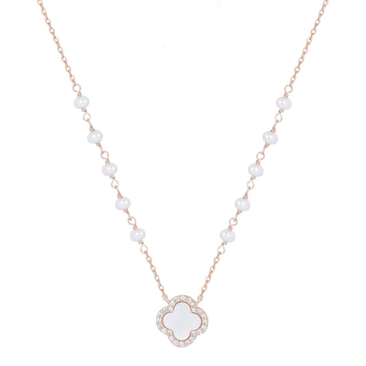 ABIGAIL PEARL CLOVER ROSE GOLD NECKLACE