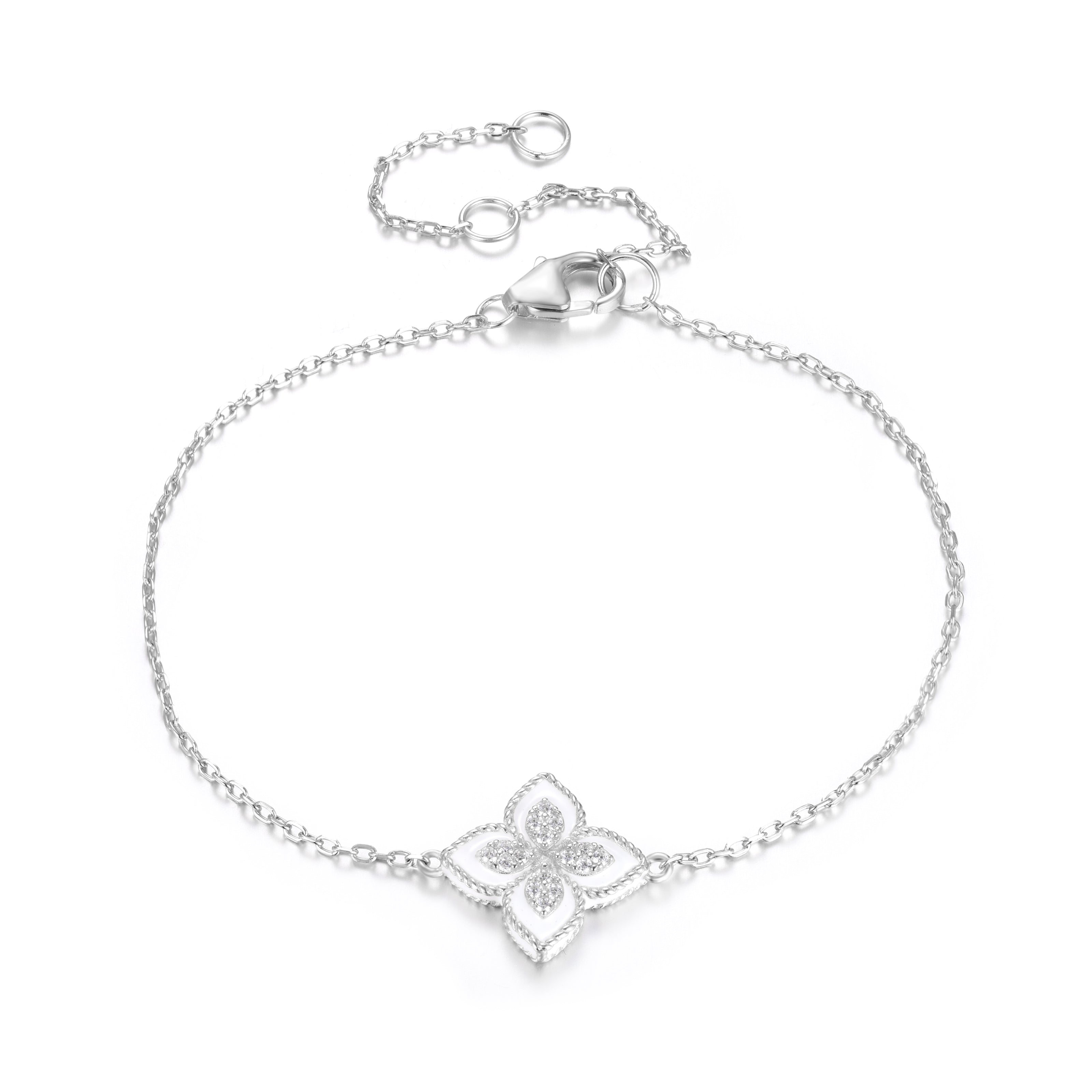 OLIVIA WHITE FLOWER SILVER CRYSTAL BRACELET