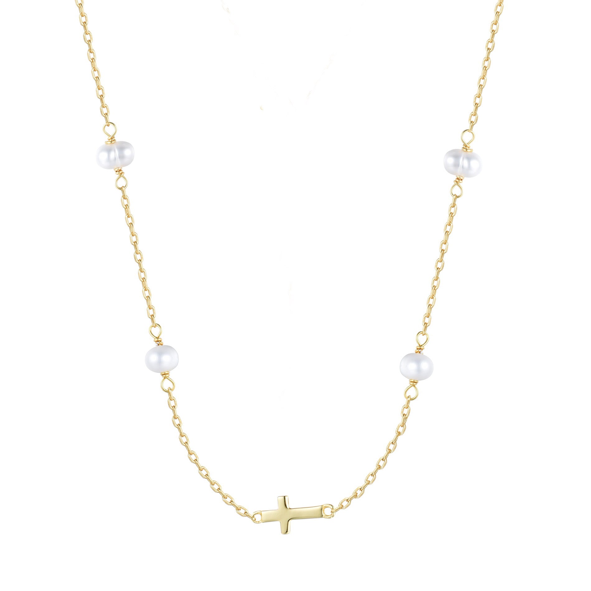 gold pearl beaded cross necklace