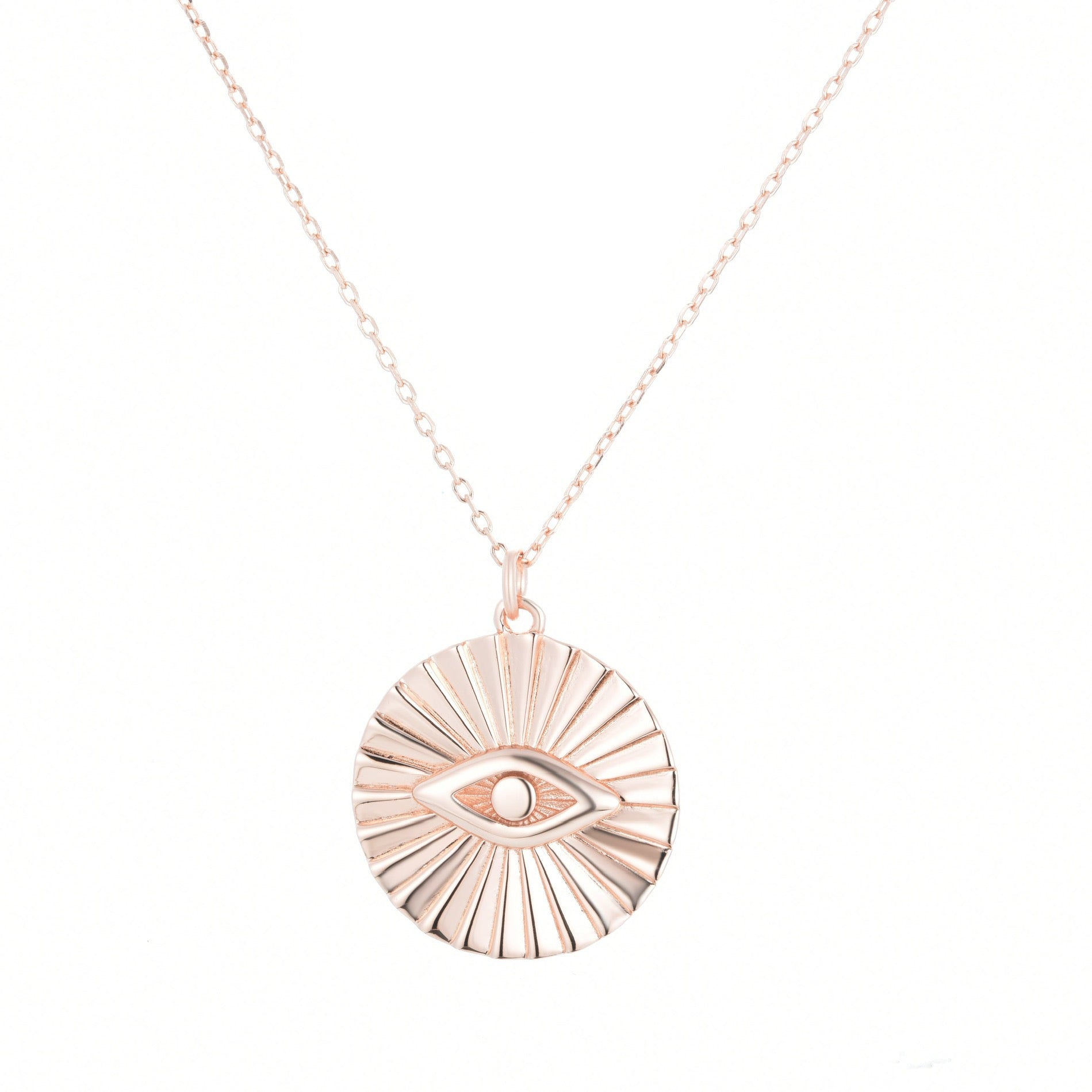 large evil eye rose gold necklace