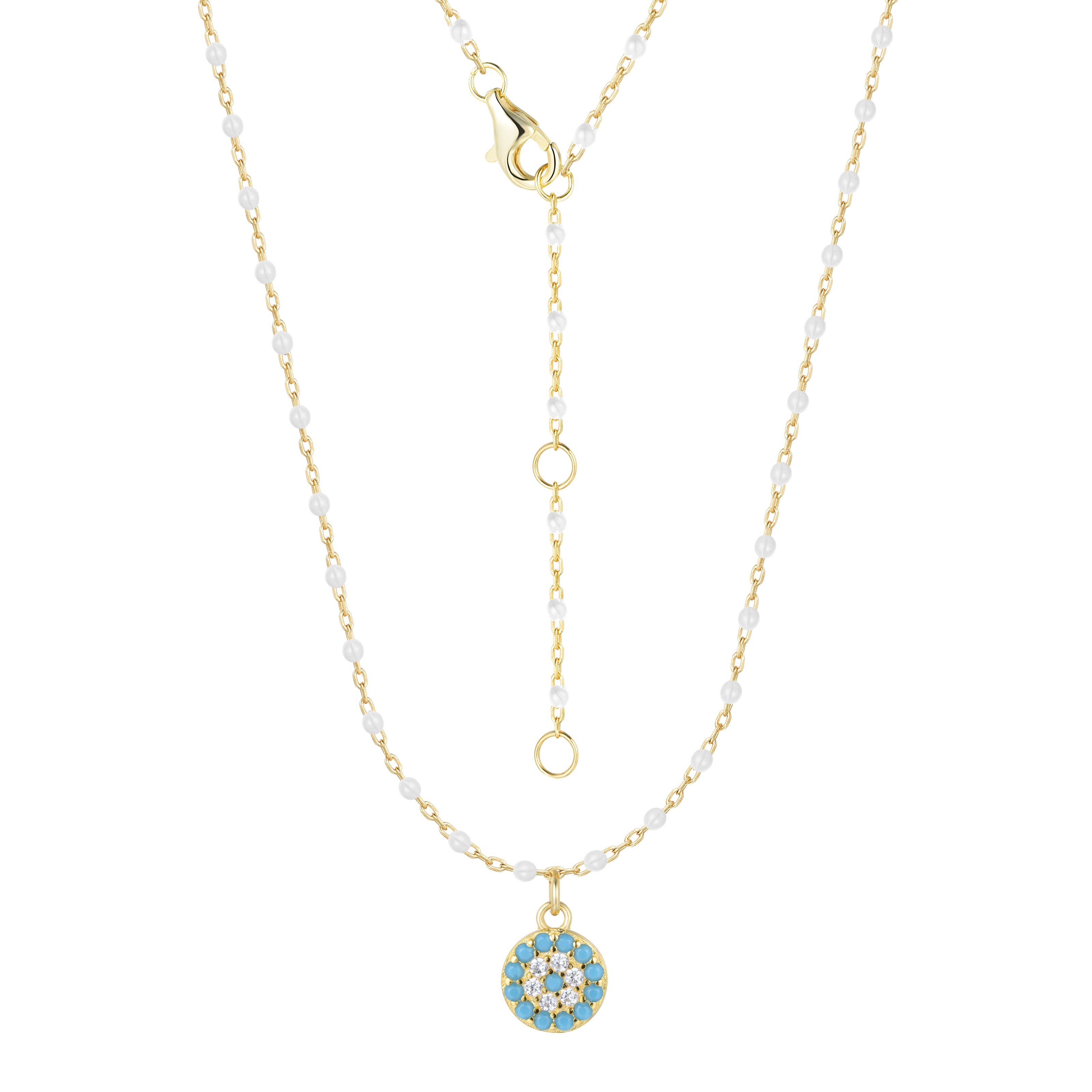 MELINA MINI EVIL EYE WHITE BEADED GOLD NECKLACE