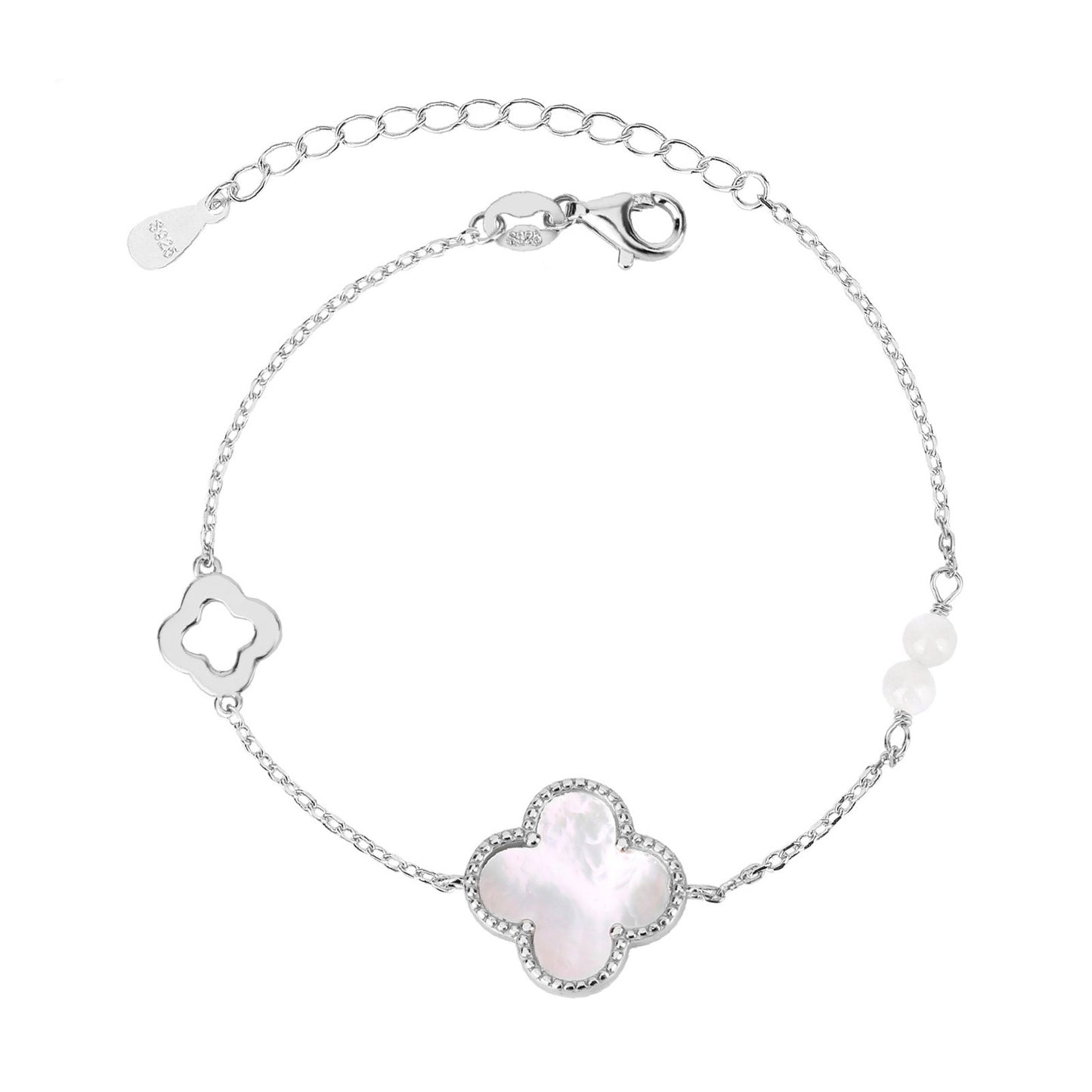 KARA MOTHER OF PEARL CLOVER SILVER BRACELET