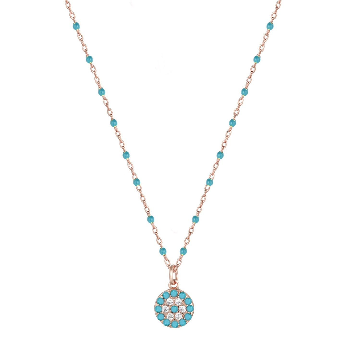 MELINA MINI EVIL EYE BLUE BEADED ROSE GOLD NECKLACE