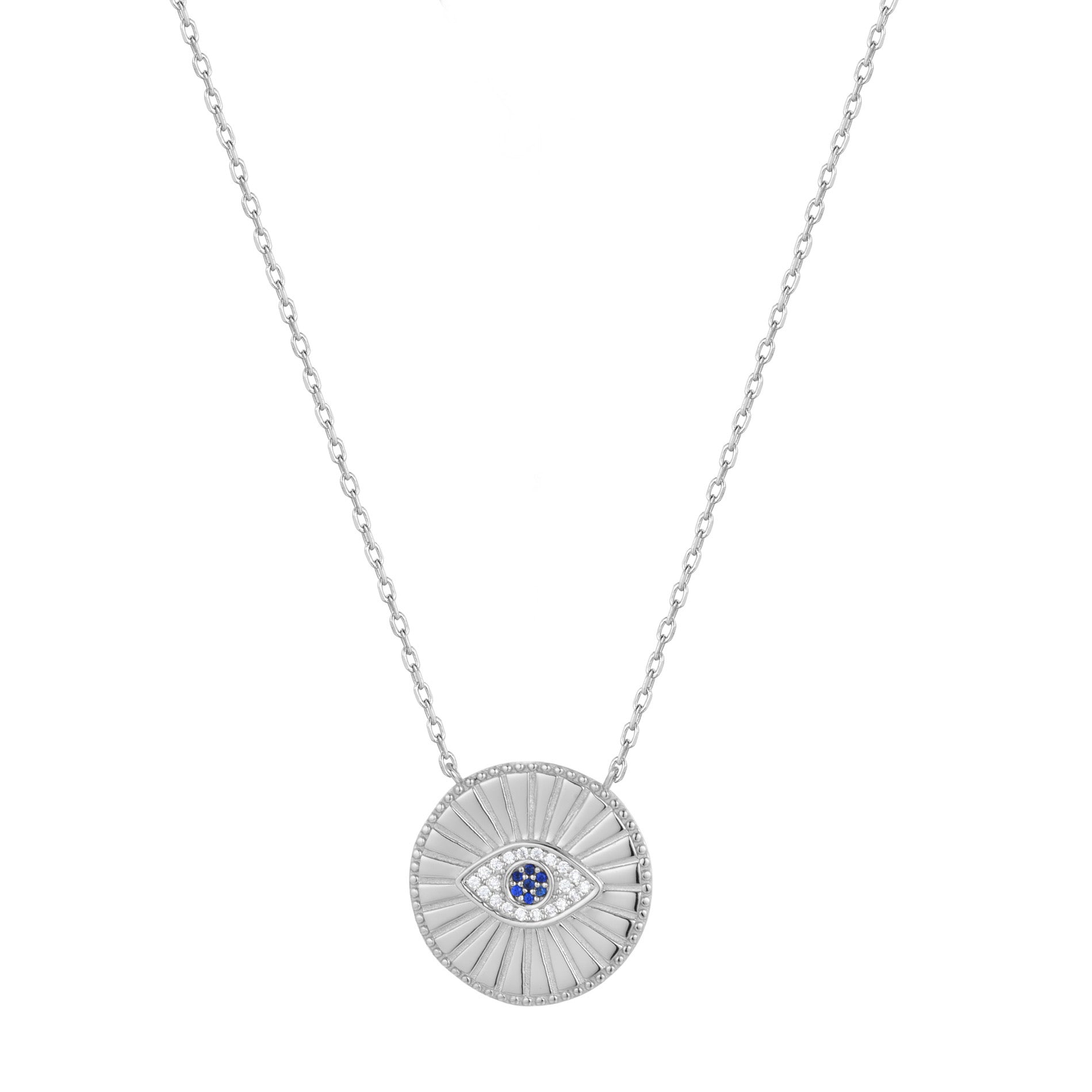 large boho evil eye silver necklace