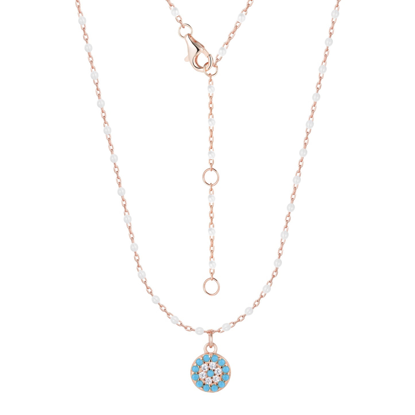 MELINA MINI EVIL EYE WHITE BEADED ROSE GOLD NECKLACE