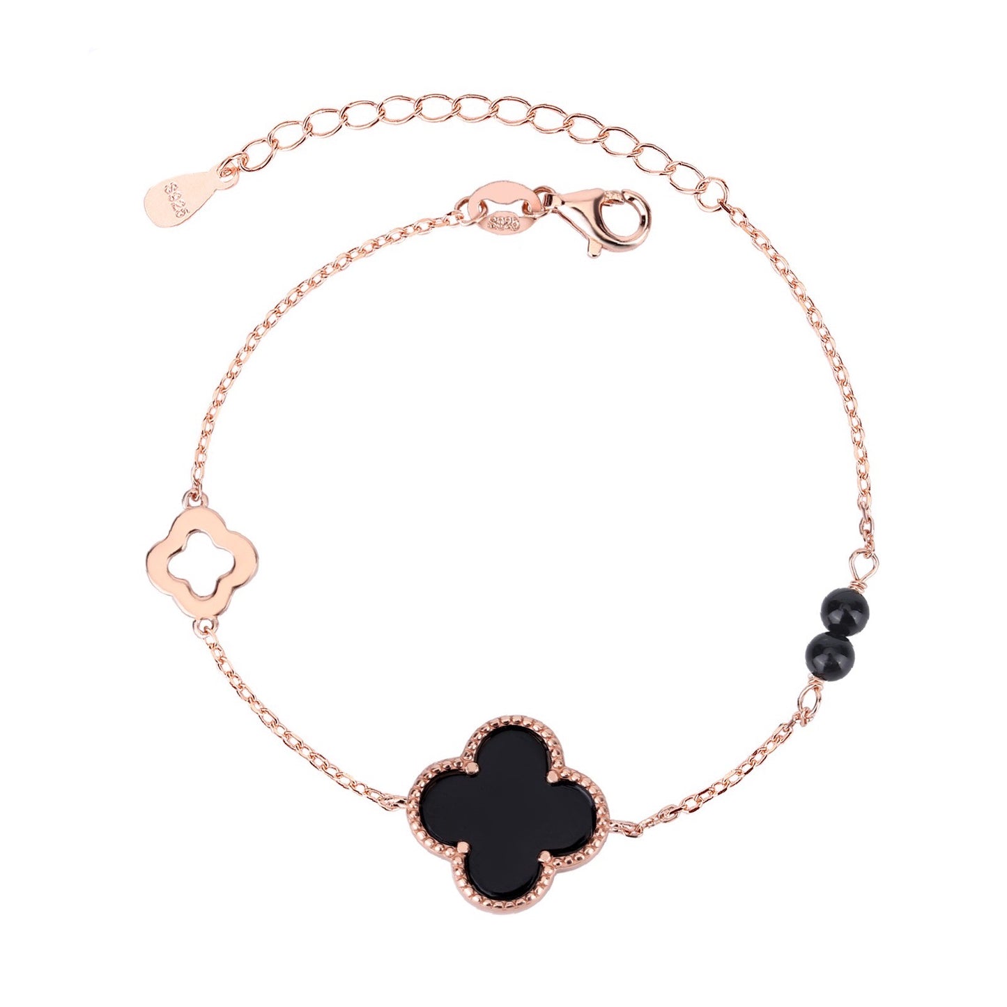 KARA BLACK AGATE CLOVER ROSE GOLD BRACELET