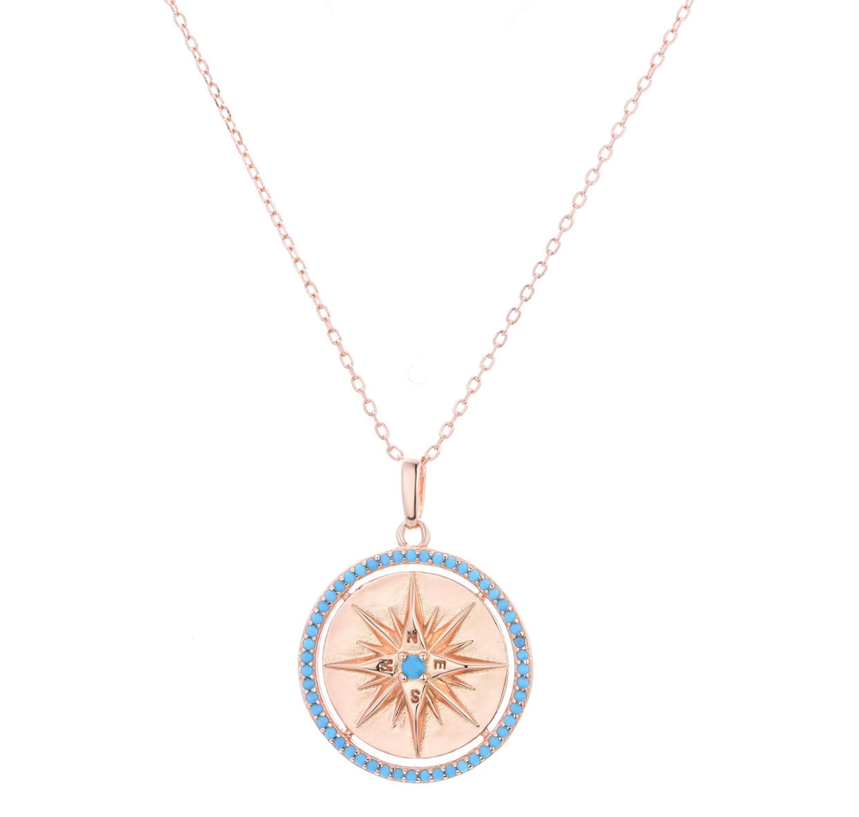 turquoise compass rose gold necklace