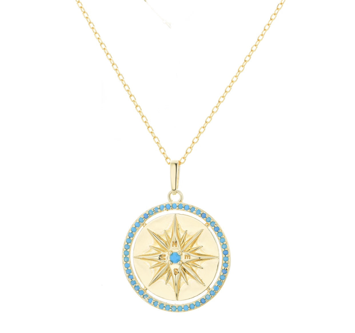 turquoise compass gold necklace