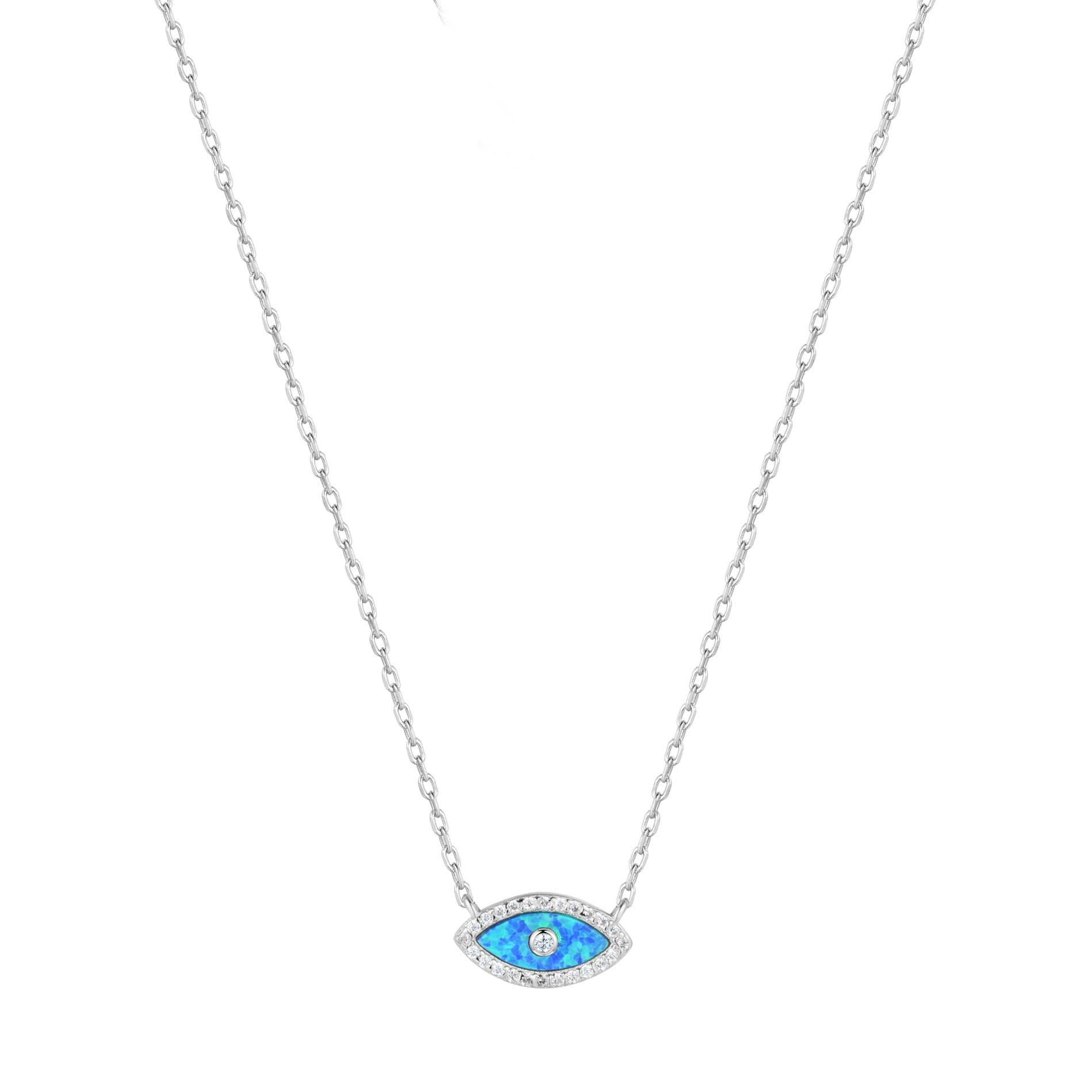 blue opal evil eye silver necklace