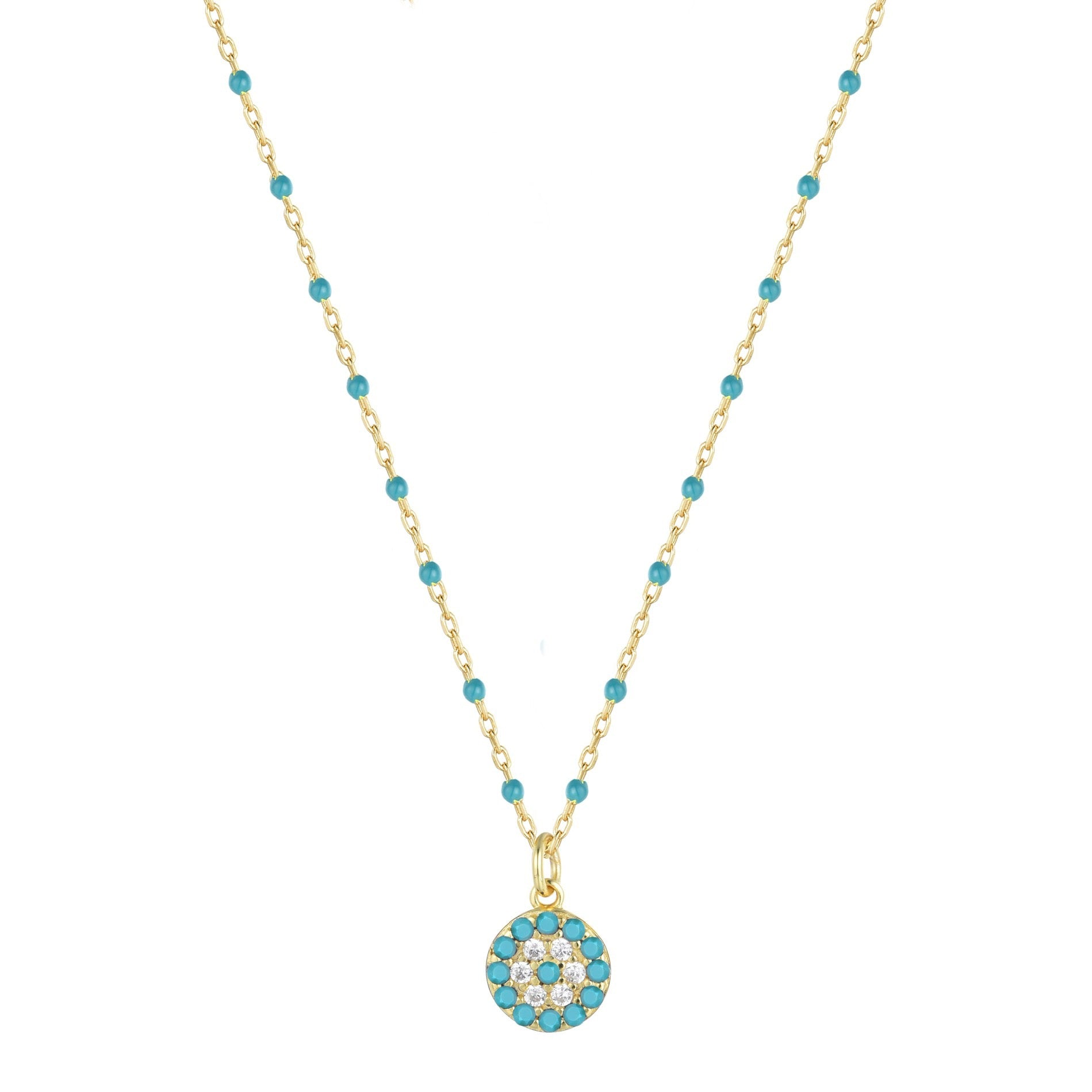 turquoise beaded turquoise evil eye gold necklace